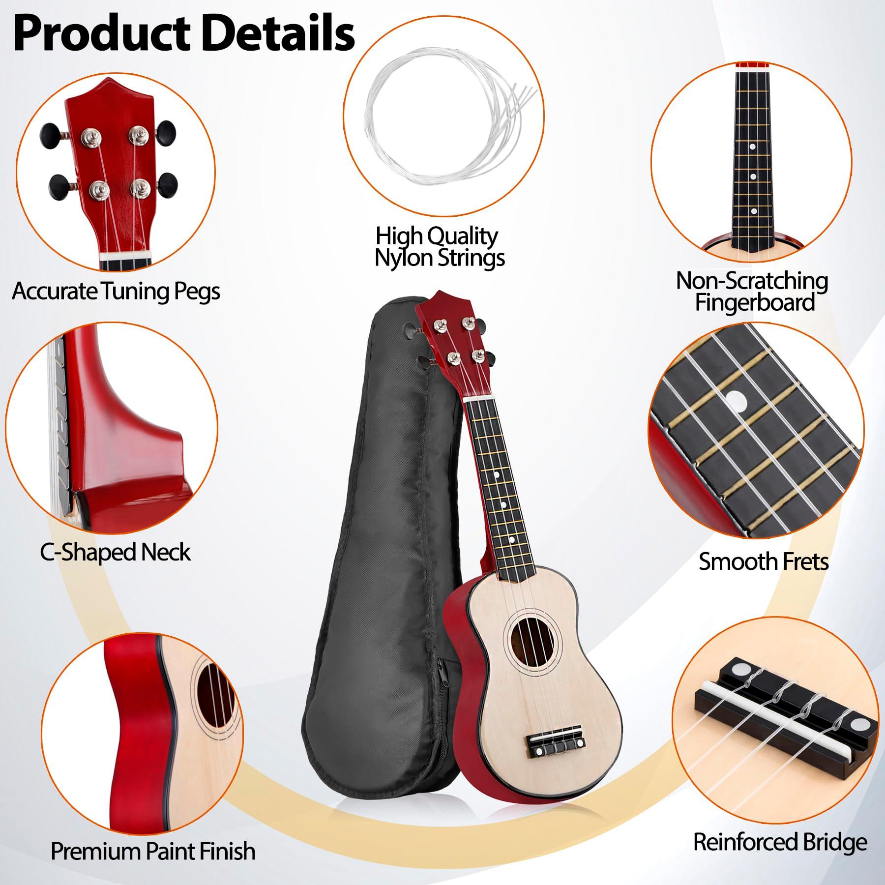 Saicool Soprano Ukulele Beginner Kit, 21 Inch Ukelele with Gig bag and Digital Tuner for Beginners, Natural - Image 3