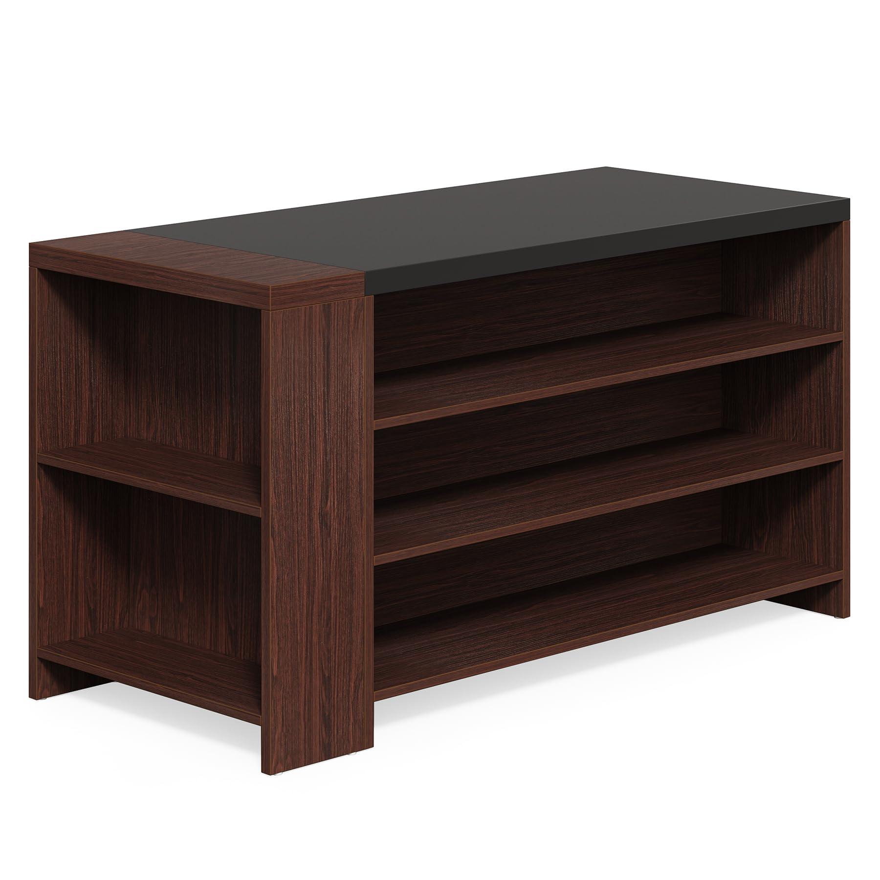 LITTLE TREE 55 Inches Modern Wooden Kitchen Island with Large Worktop & Leg Room, 4-Tier Storage Cabinet for Dining Room, Coffee Bar Table Cabinet for Living Room - Image 9