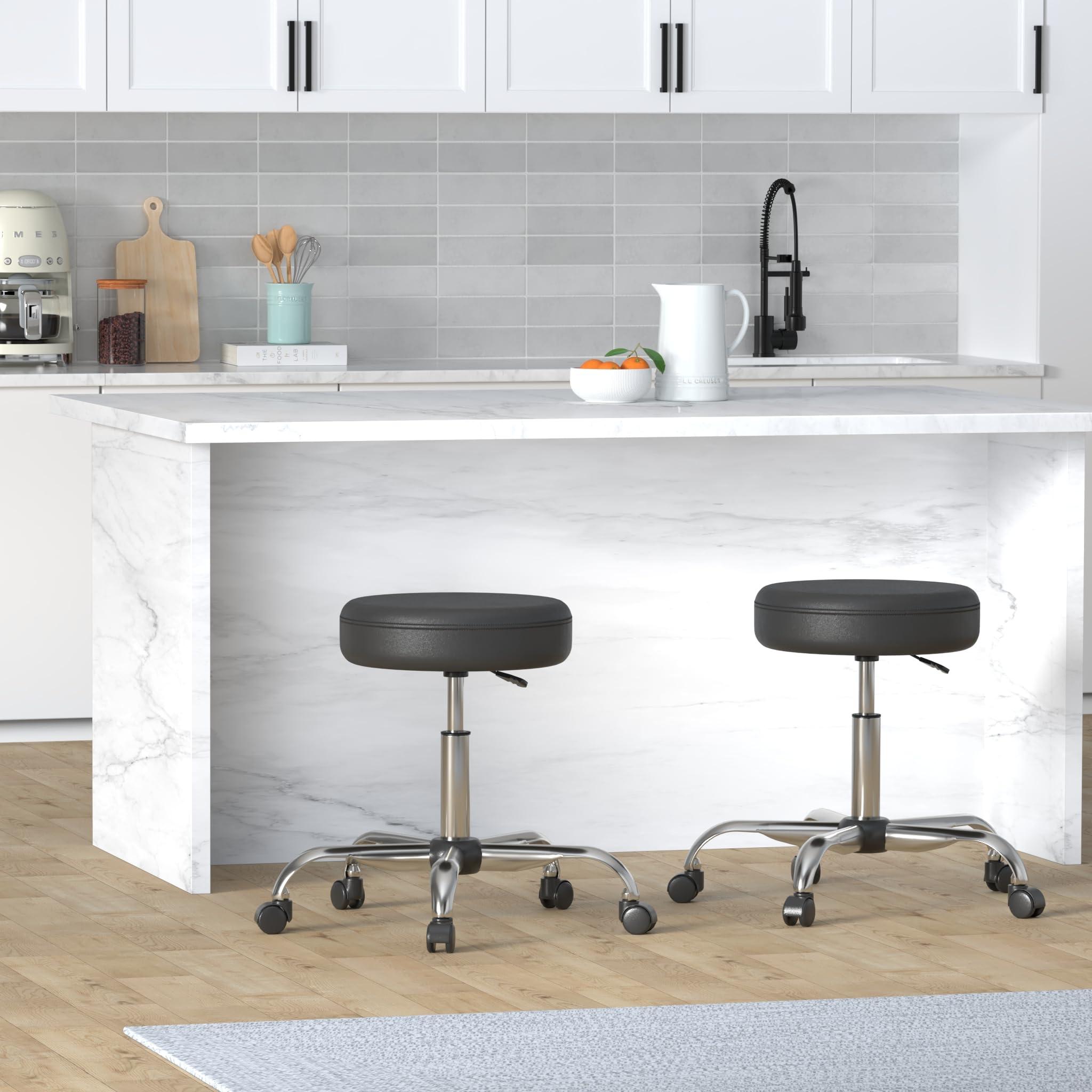 Amazon Basics Drafting Spa Bar Stool with Wheels, Height Adjustable Swivel, Black, 22.05" D x 22.83" W x 19.88" H - Image 2