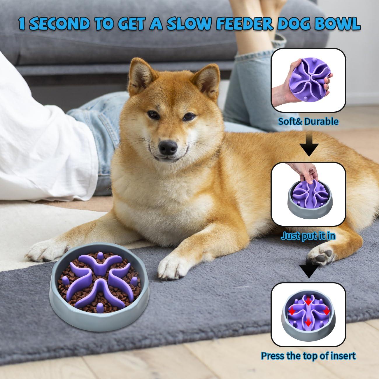 Slow Feeder Dog Bowls Insert, Silicone Slow Feeder Bowl with Strong Suction Cups Perfect for Stainless Steel Glass Ceramic Dog Bowls (Purple, Small Size) - Image 5