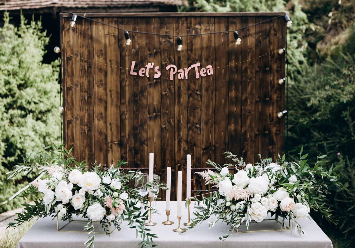 Let's Partea Rose Gold Glitter Banner – Tea Party Themed Decorations, Supplies, Favors and Gifts - Image 5