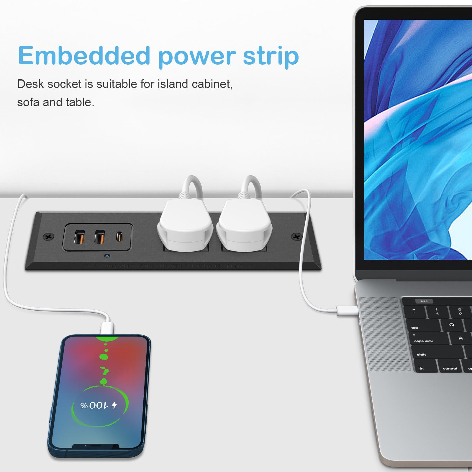 CCCEI Recessed Power Strip with 45 W USB C Port, Fast Charging USB A Port Desk Outlet, Furniture Hidden Charging Station for Side Table, End Table, with 3FT 45 Degree Flat Plug Extension Cord. - Image 7