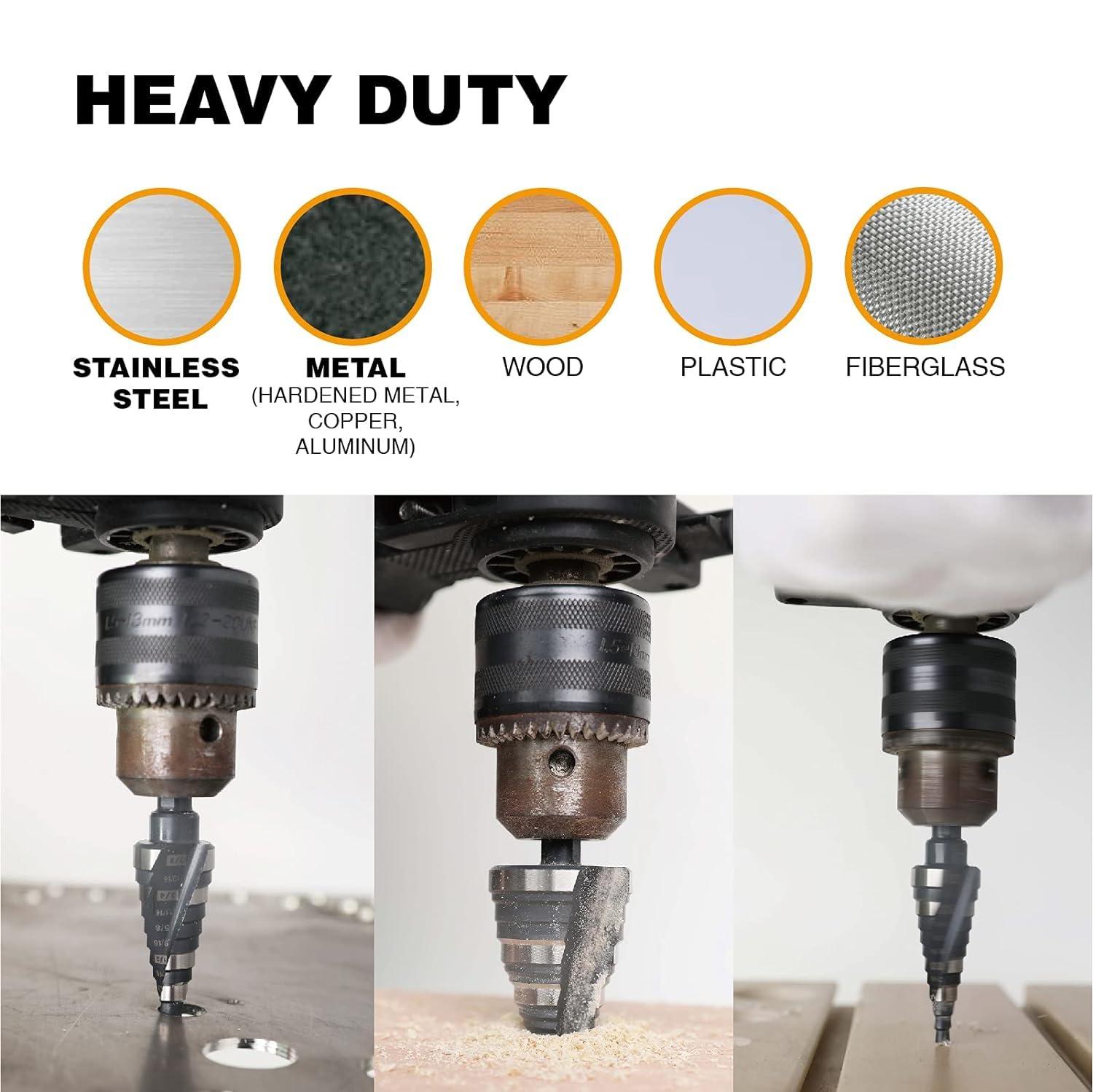 Jerax tools 1/4 to 2 Inch Step Drill Bit Spiral Grooved Double Fluted, Large M2 High Speed Steel Drill bits for Hole Drilling in Stainless Steel, Copper, Aluminum, Wood, Plastic - Image 5