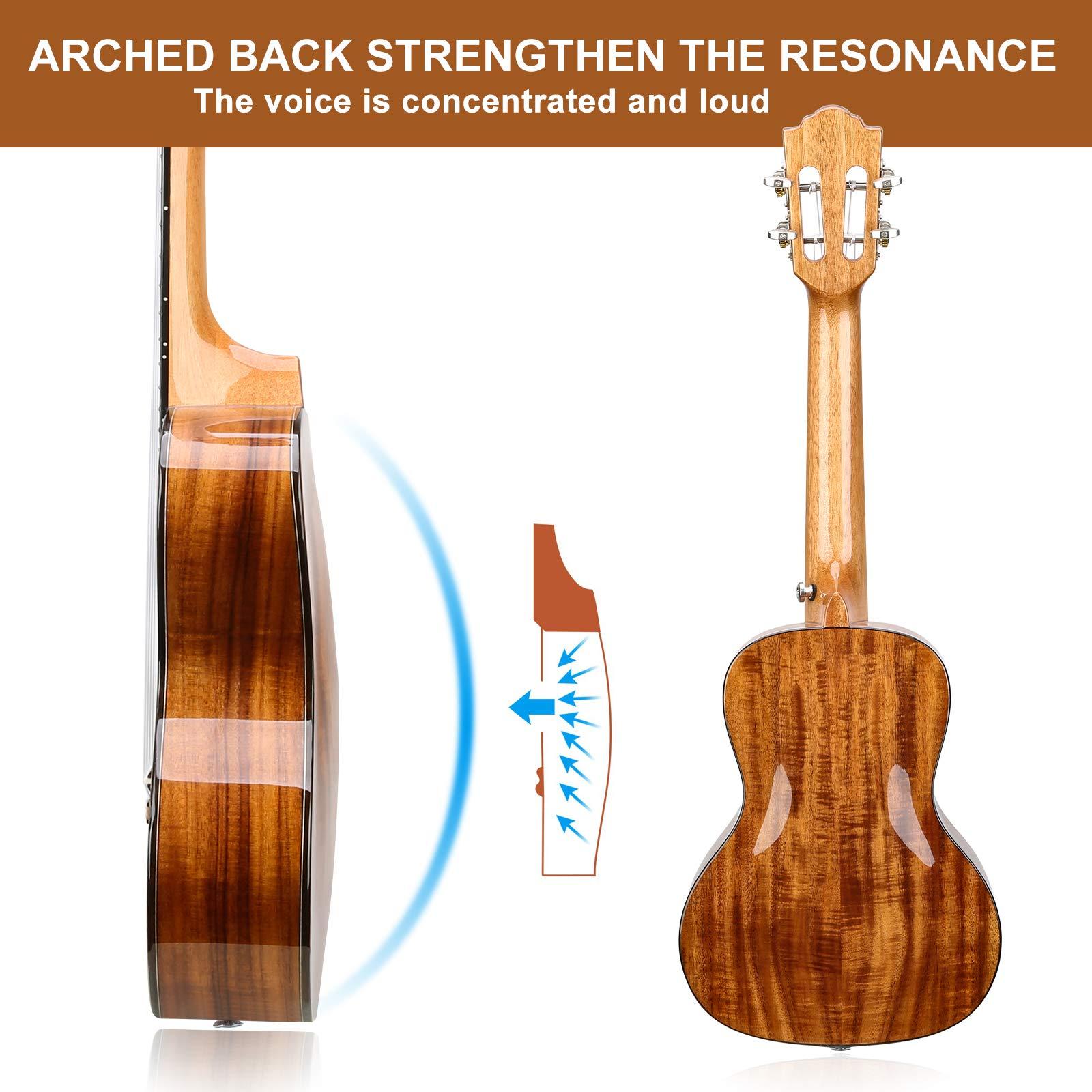 Hricane Professional Concert Ukulele 23 Inch for Adults, Koa Acacia Solid Wood Ukelele Beginners Kit Glossy Satin Finished Body with Gig Bag Tuner Strap Strings Set Pick - Image 5