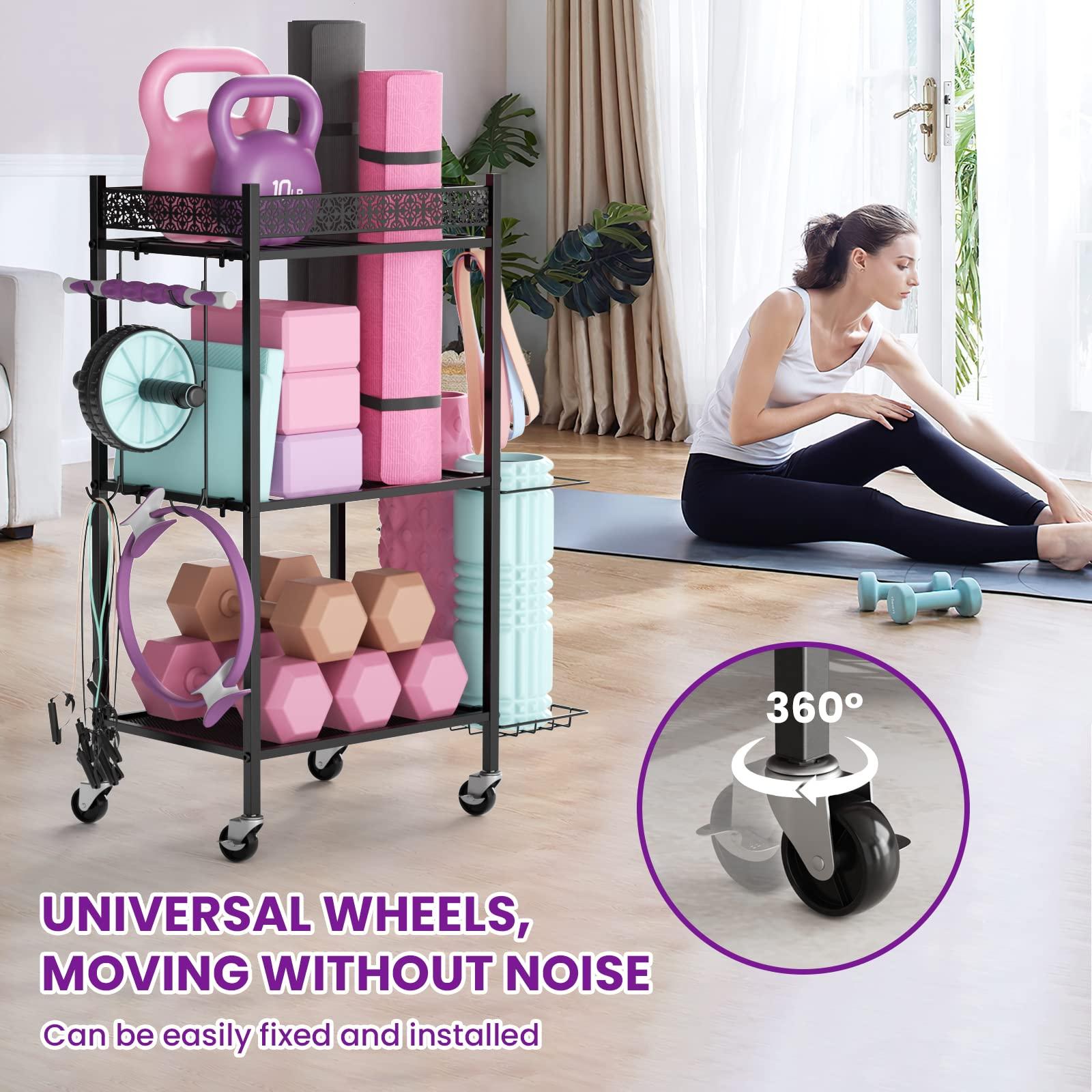 Yoga Mat Storage Rack, Home Gym Storage Rack, VOPEAK Workout Storage for Yoga Mat, Foam Roller, Equipment Gym Storage for Home Exercise and Fitness Gear (Metal) - Image 3