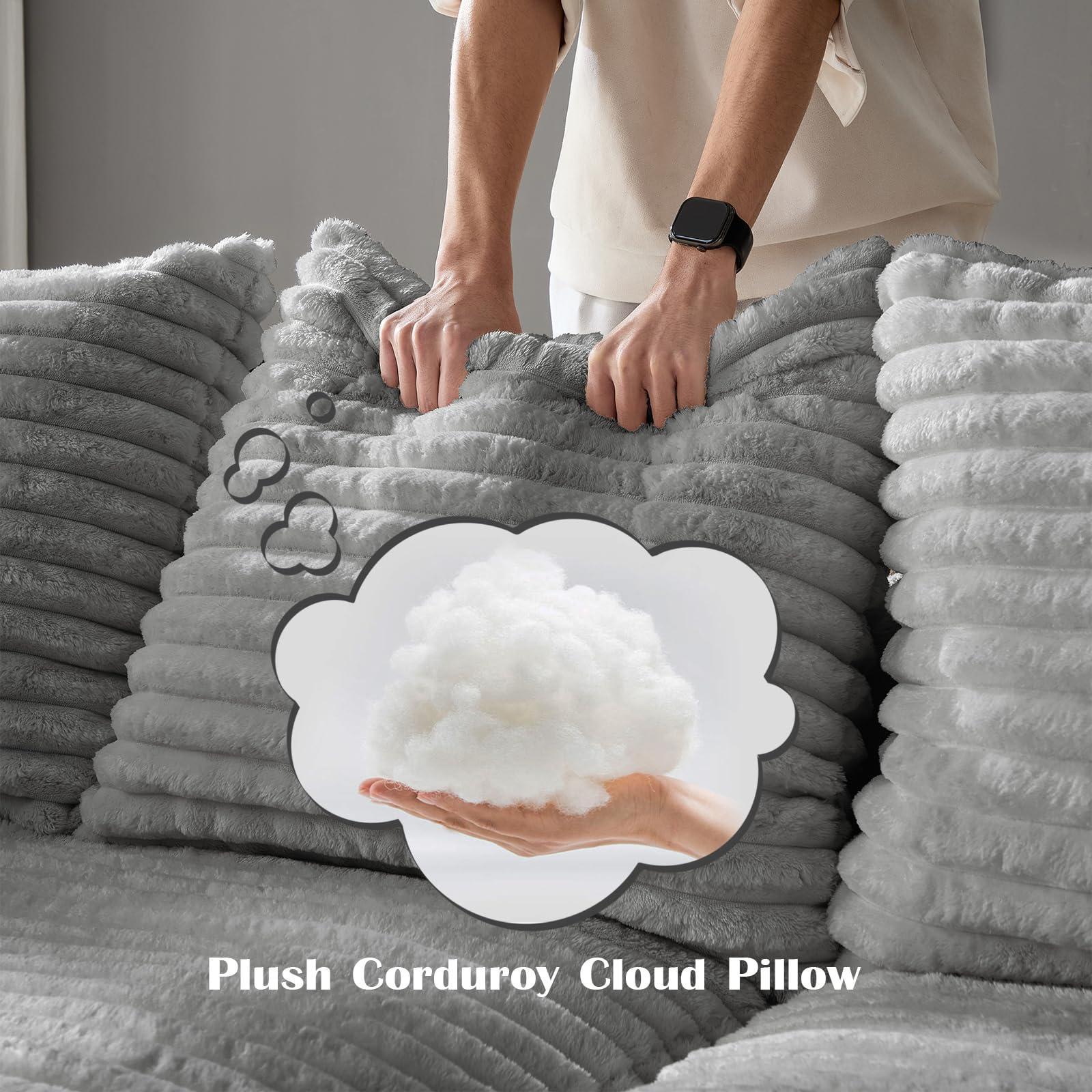 MJQFVM 104.3'' Cloud Couch, 4 Deep Seat Convertible Modular Sectional Sofa, Plush Corduroy & Memory Foam Couches with 6 Soft Pillows for Living Room, Apartment (Grey) - Image 5