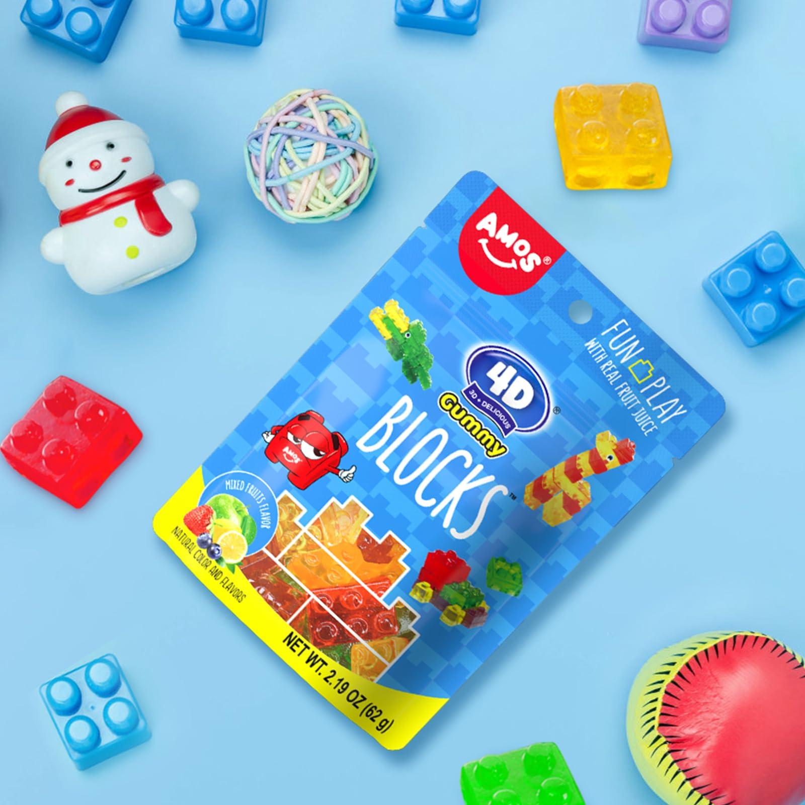 AMOS 4D Gummy Blocks Candy Bricks, Edible Building Blocks, Themed Novelty Candy for Kids Birthday Party, Cupcake Topper, Resealable 2.19oz Bag (Pack of 3) - Image 7