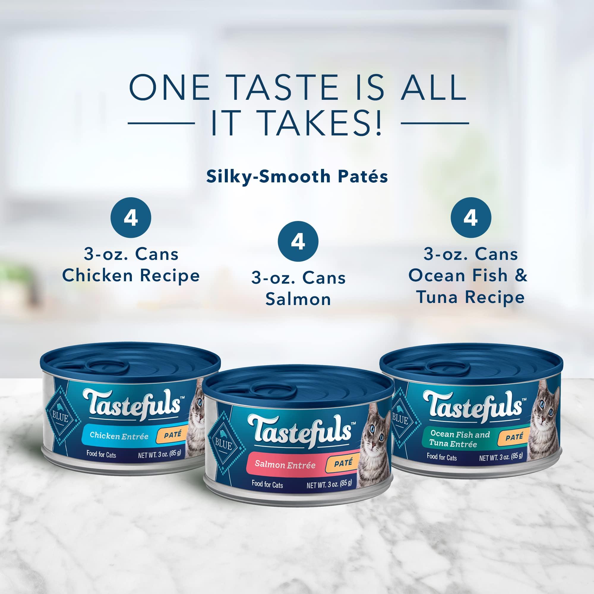 Blue Buffalo Tastefuls Natural Pate Wet Cat Food Variety Pack, Salmon, Chicken, Ocean Fish & Tuna Entrées 3-oz Cans (12 Count - 4 of Each Flavor) - Image 3