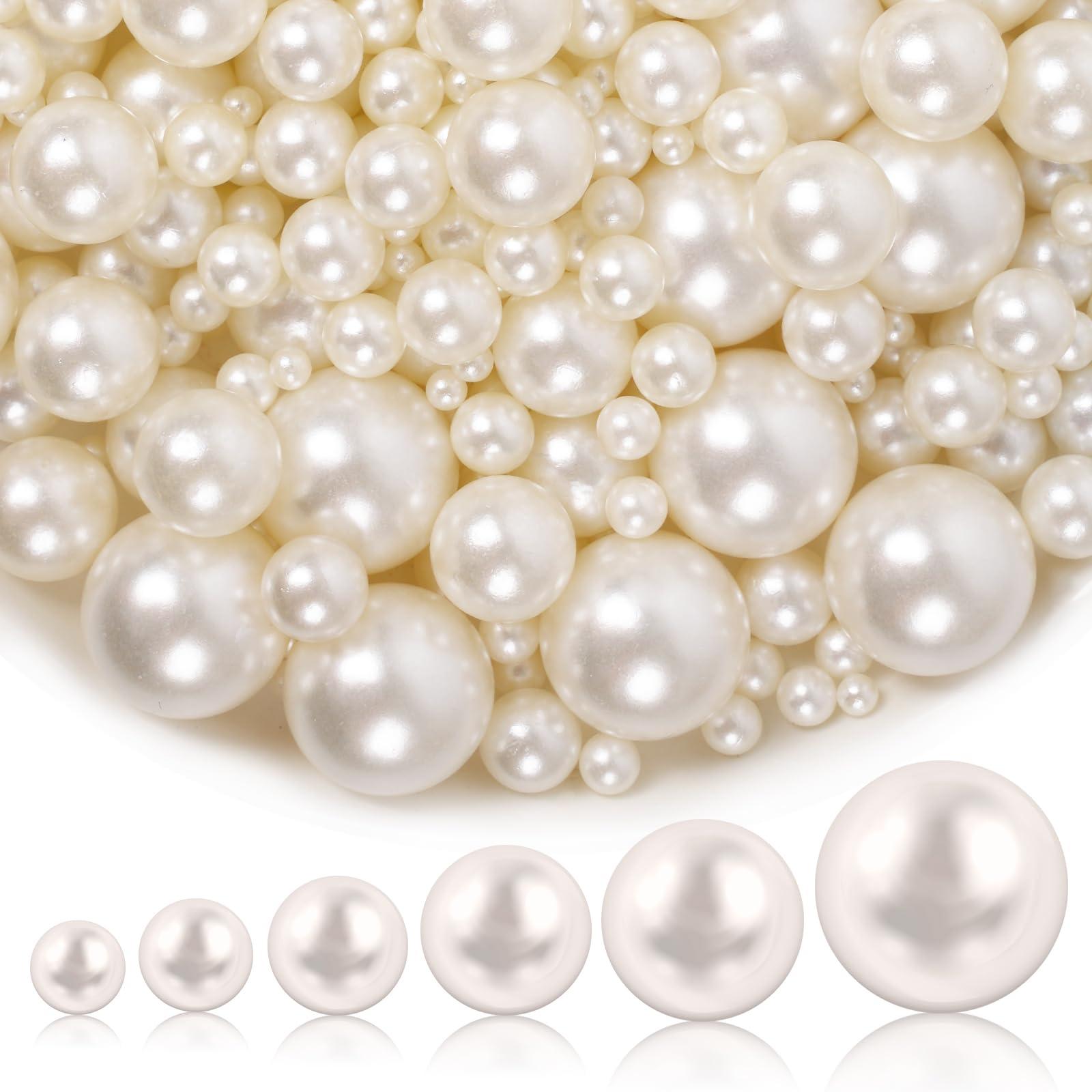1300PCS Pearls for Vase Filler,Ivory Pearl Beads with No Hole,Vase Filler Fake Pearls, Artificial Plastic Pearl Beads for Table Scatters, Wedding Party,Decoration