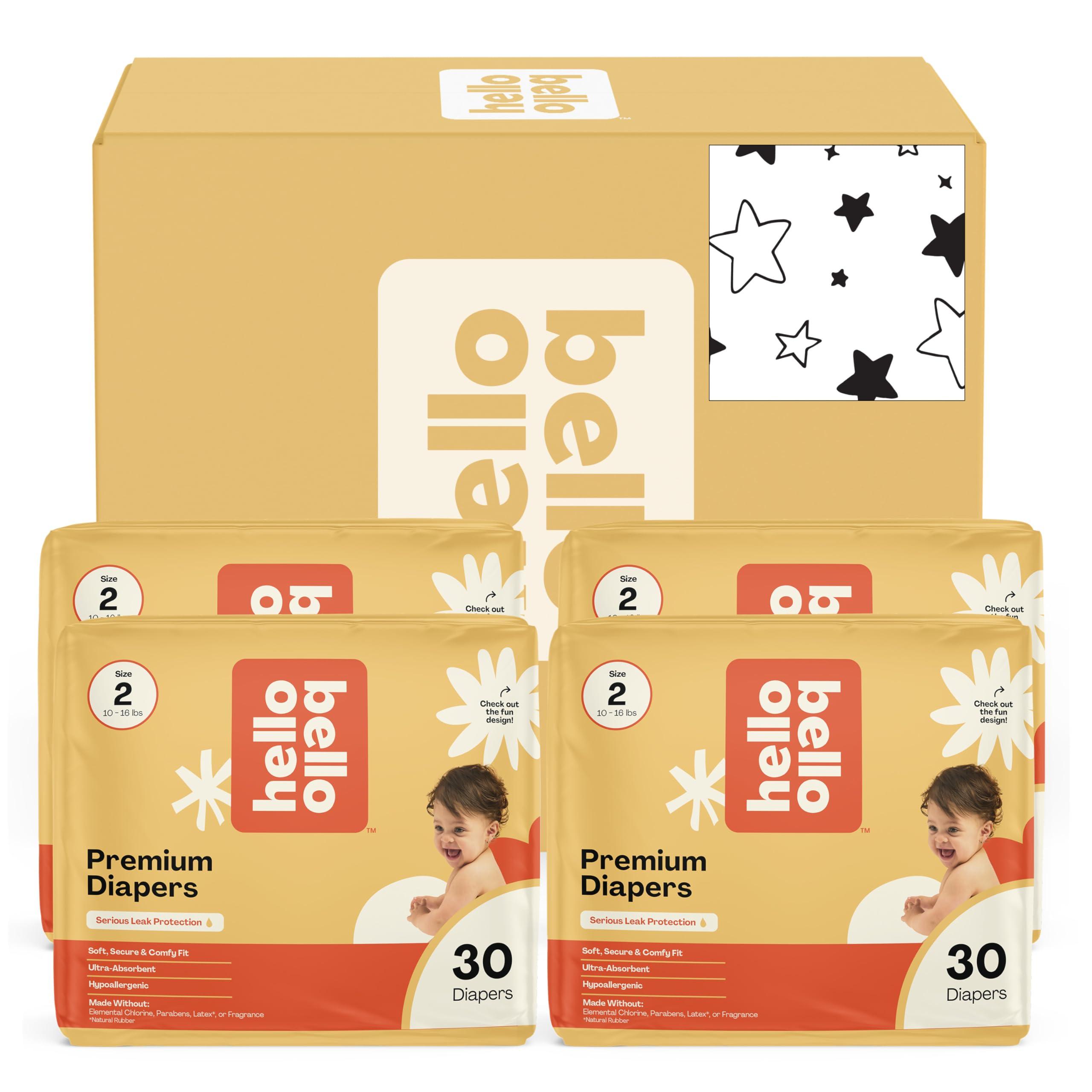 Hello Bello Diapers, Size 2 (10-16 lbs) Superstars - 120 Count Value Pack of Premium Disposable Baby Diapers, Hypoallergenic with Soft, Cloth-Like Feel