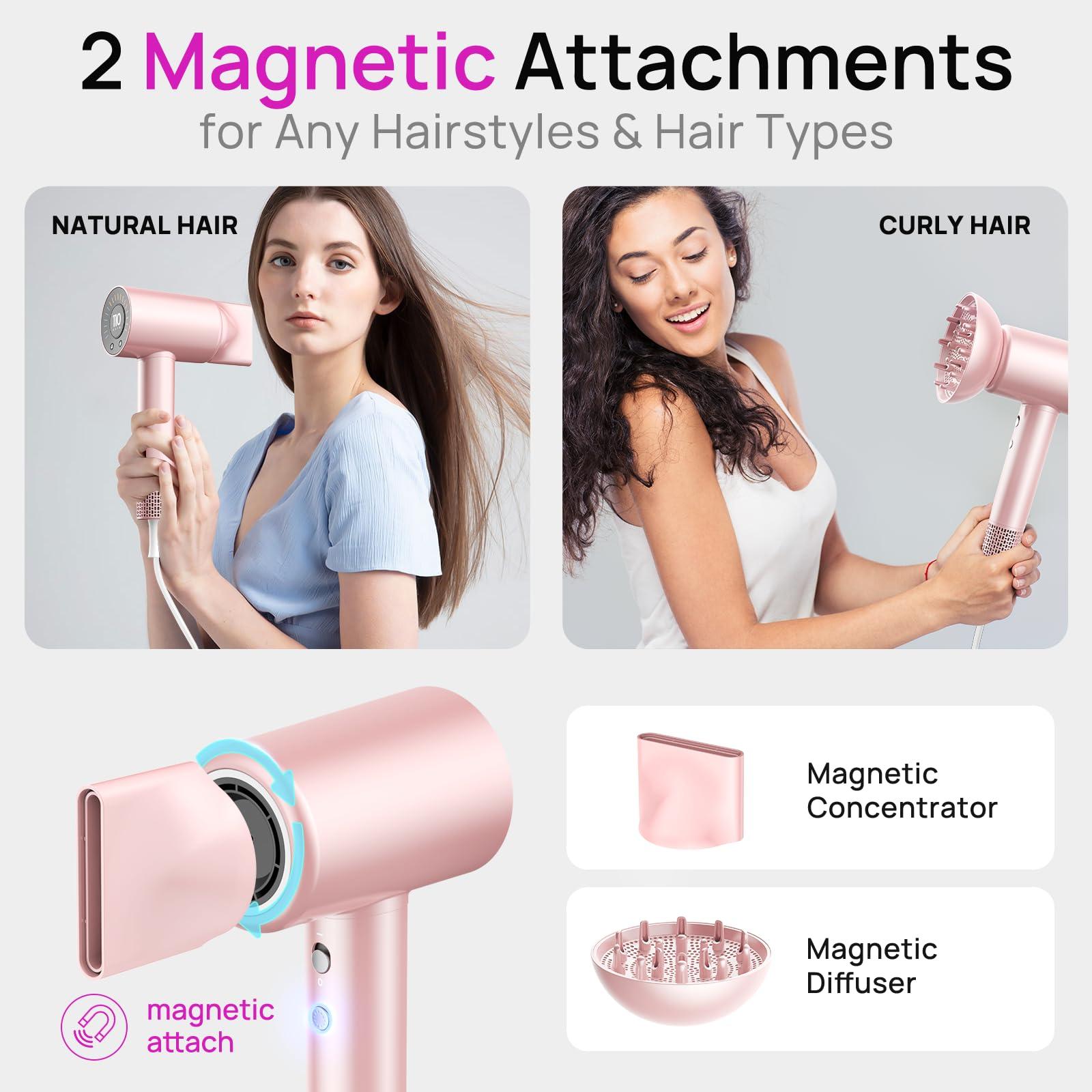 CONFU Ionic Hair Dryer, Blow Dryer, Professional, Magnetic Diffuser, Concentrator, 110000 RPM, Fast Drying, Lightweight, for Women and Men - Image 6
