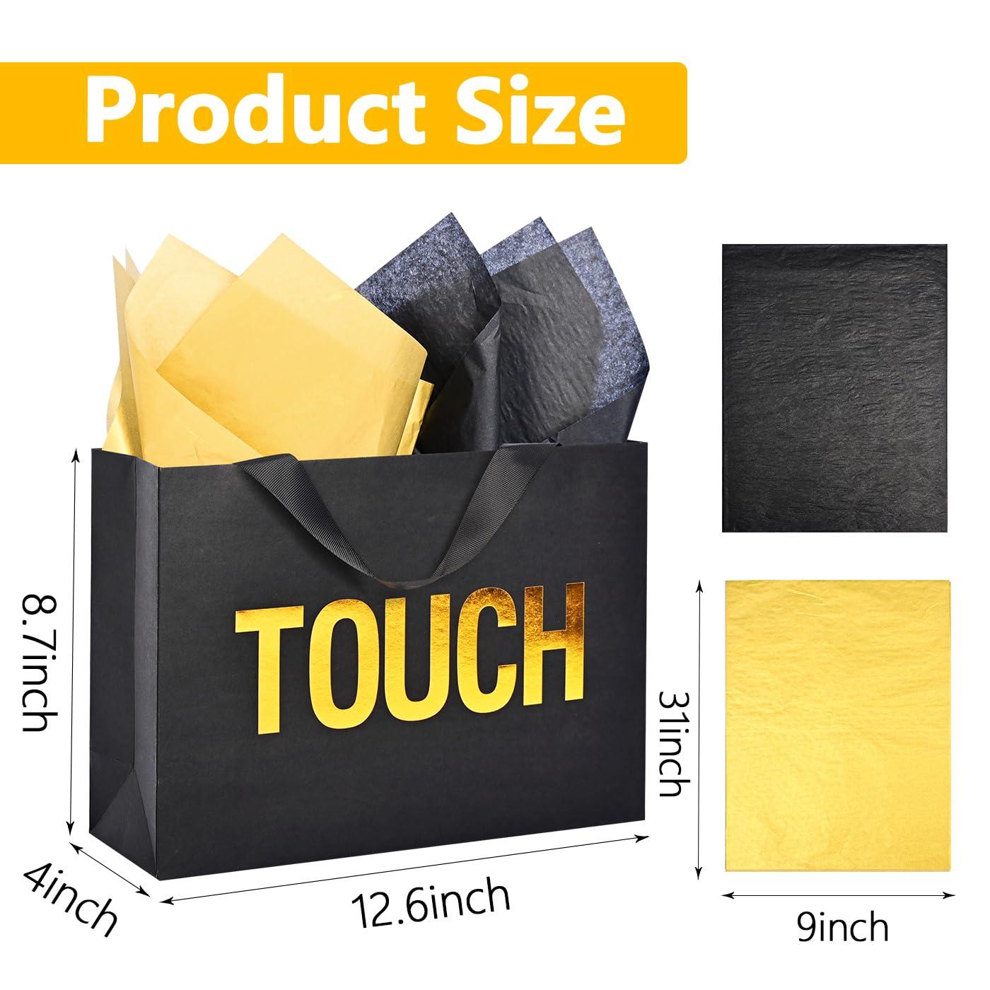 Large 5 Senses Gift Bags for Him Her, Gold Foil Sight Smell Touch Taste Sound Gift Bags,Five Senses Gift Bag for Him with Handles and Tissue Paper for Birthday, Mothers Day, Anniversary, Christmas(12.6 x 8.7 x 4 Inch) - Image 3