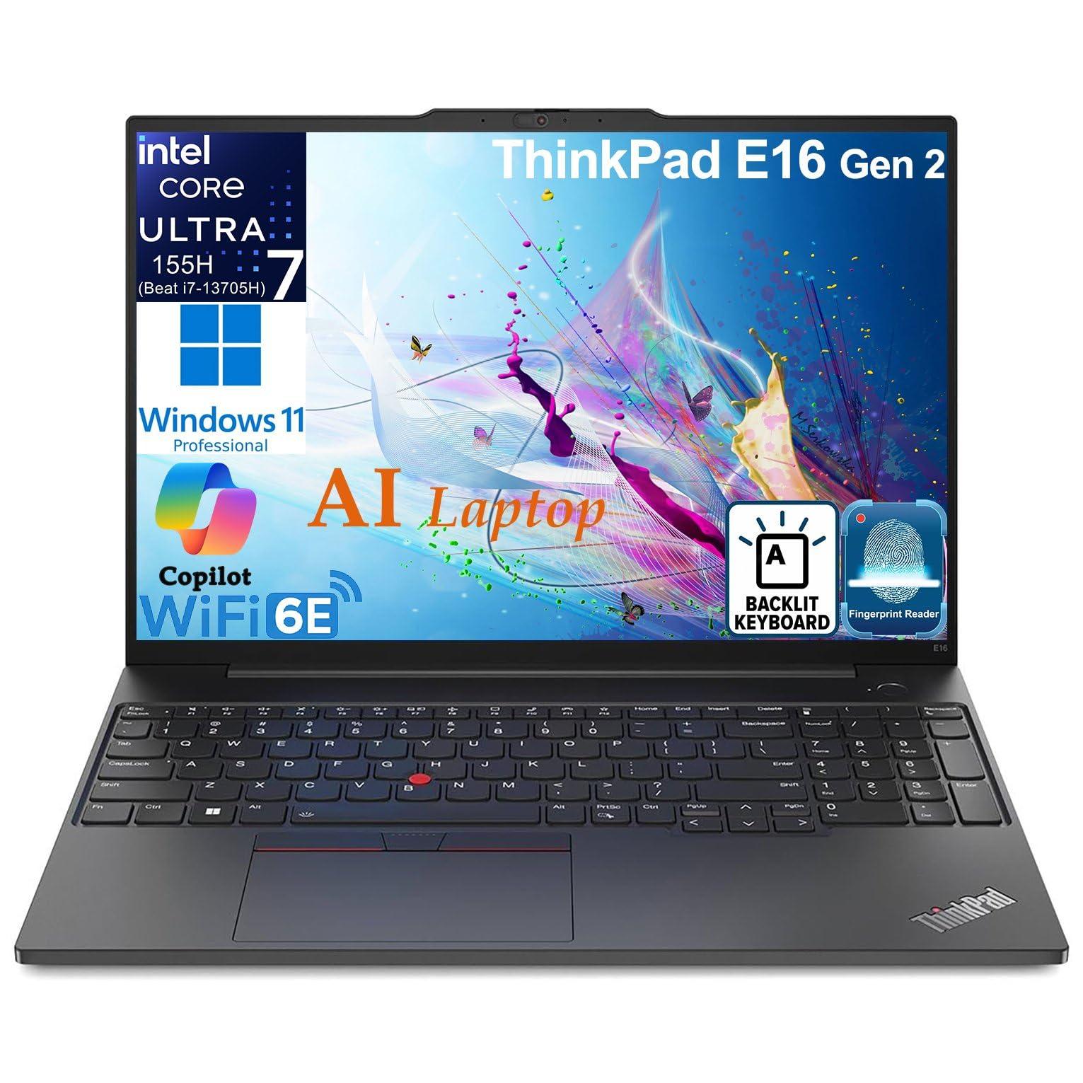 Lenovo ThinkPad E16 G2 Business Laptop Computer, Intel 16-Core Ultra 7 155H (Beat i7-13705H), 64GB DDR5 RAM, 2TB PCIe SSD, 16" FHD+, WiFi 6E, Backlit Keyboard, Fingerprint Reader, W11 Pro, Vent-Hear