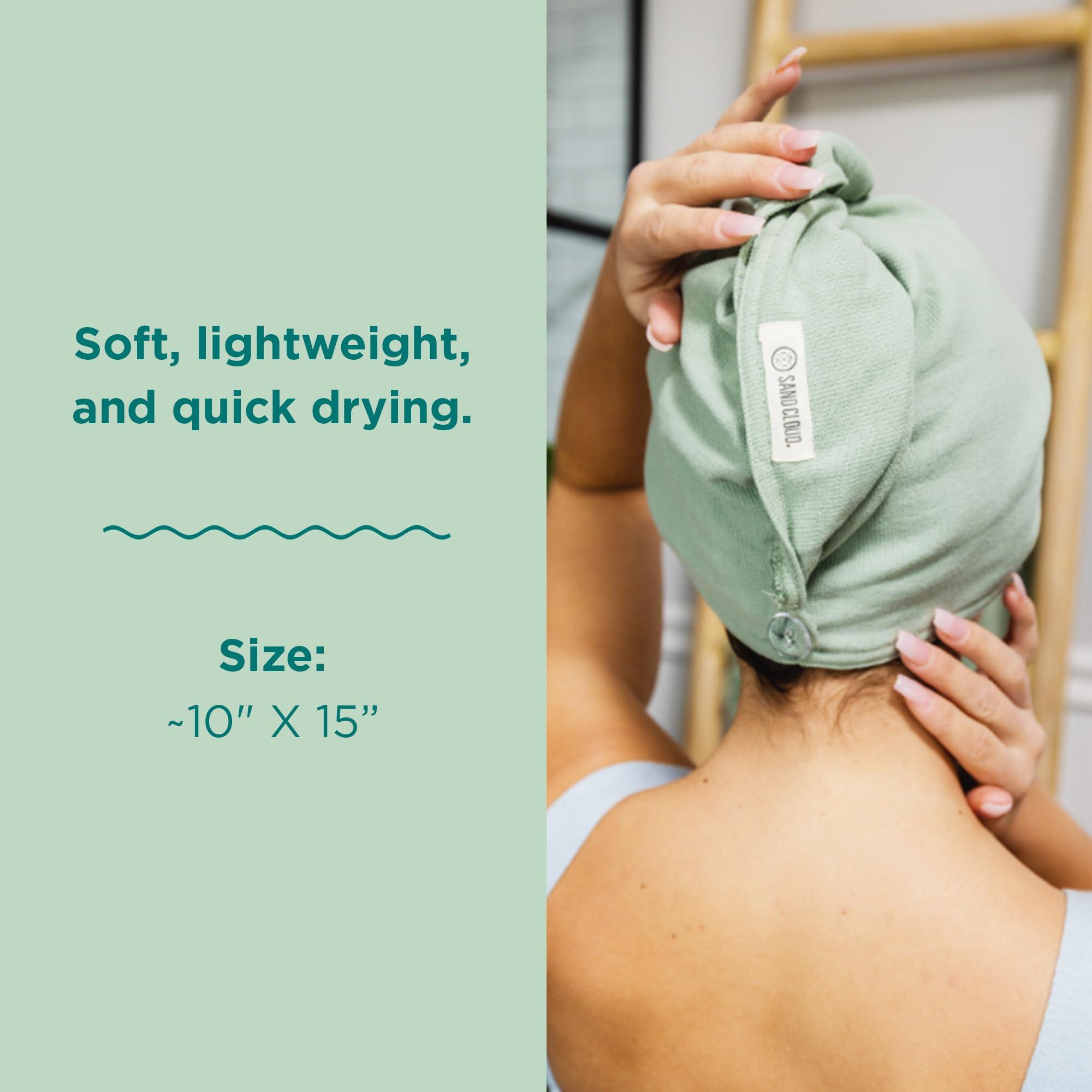 Sand Cloud Cotton Hair Towel Wrap, Sage - Quick Dry Hair Towel for Wet Hair - 100% Turkish Organic Cotton, Half Terry Weave with Binding Edge - 10" x 15" Lightweight, Frizz-Free Hair Drying Towel - Image 4