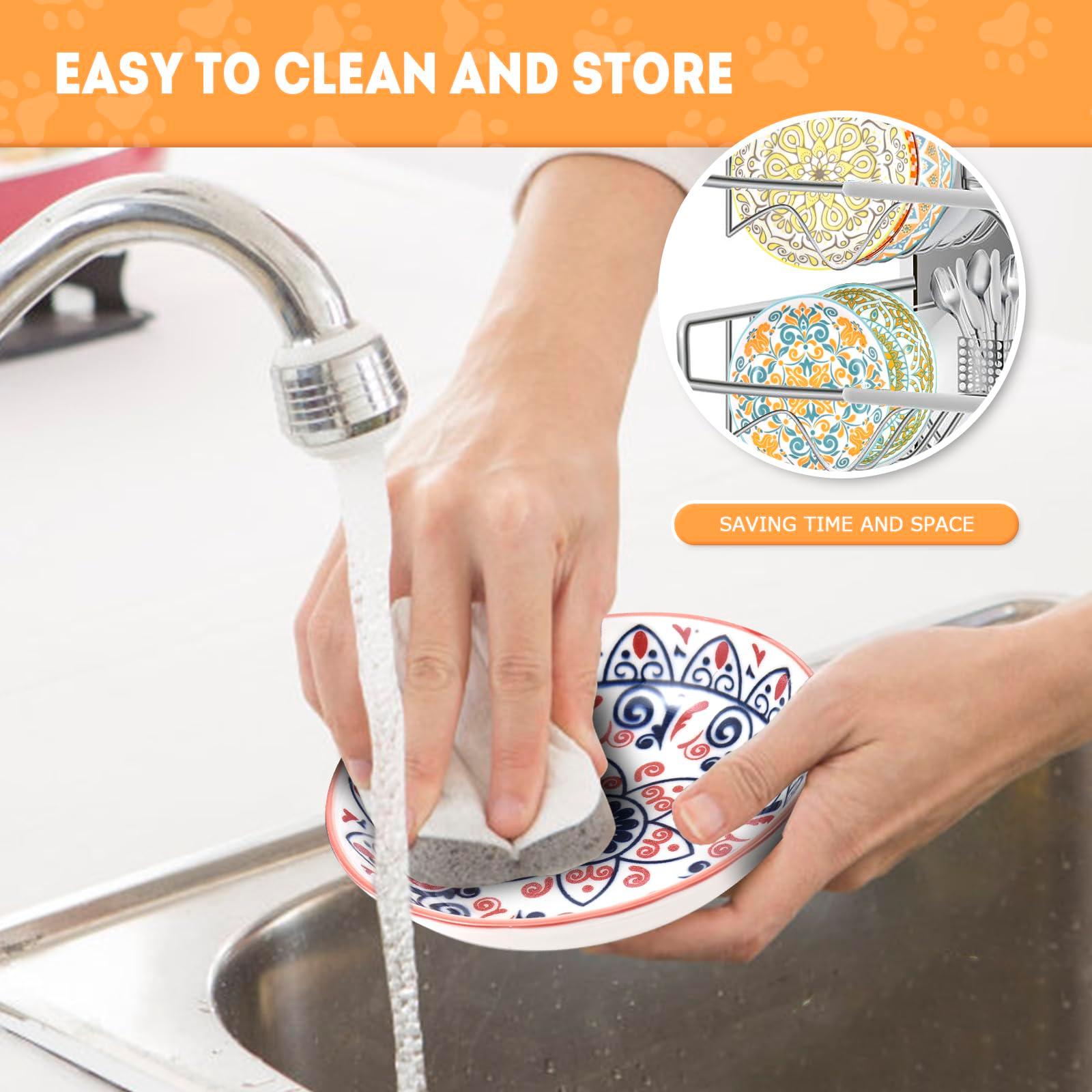 Cat Food Bowls for Indoor Cats Ceramic Cat Bowls Whisker Friendly Cat Dishes for Food and Water 5.5 Inches Kitten Bowls Cute Cat Feeding Bowls Set Cat Wet Food Bowl Set Shallow Cat Plate - Image 5