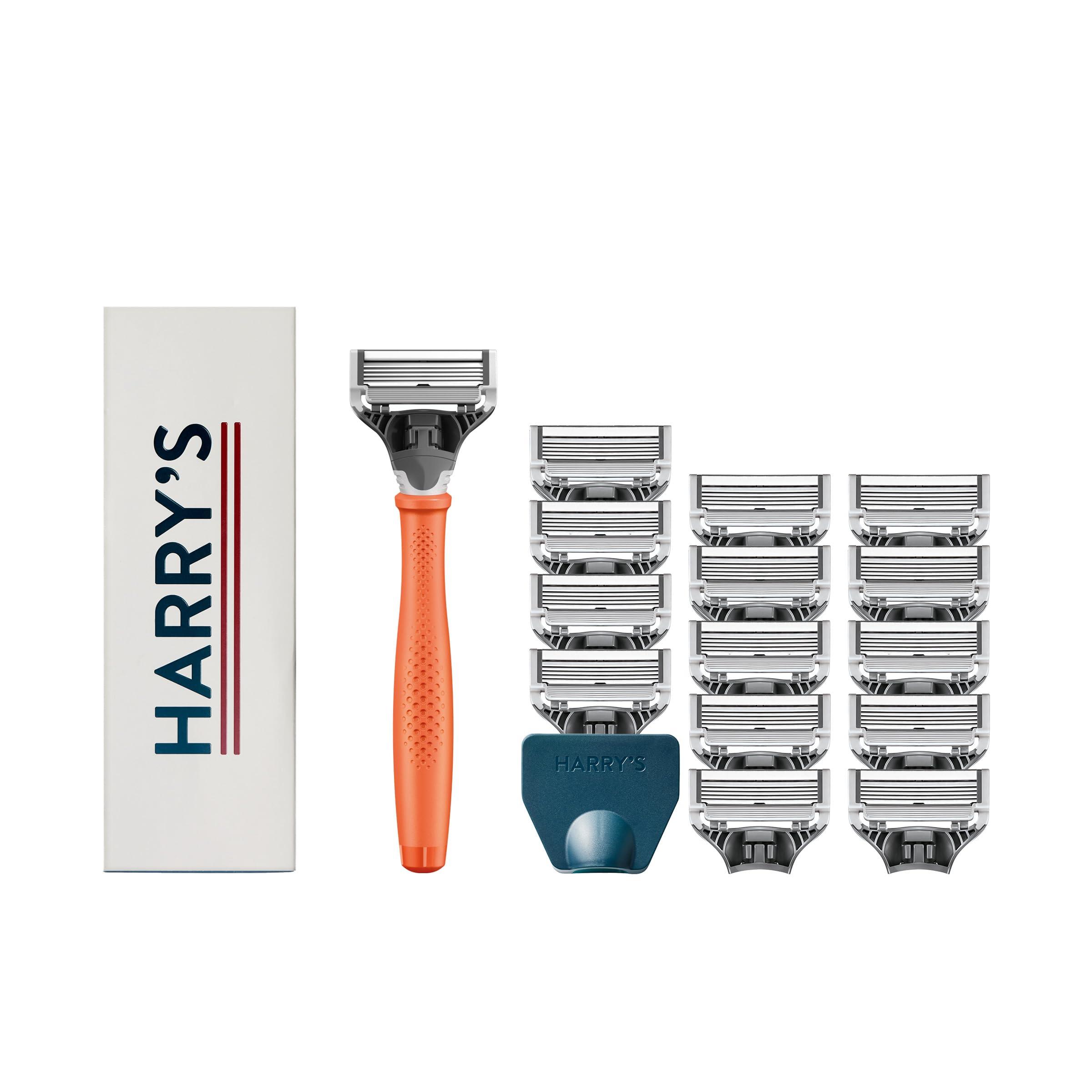 Harry's Shaving Kit for Men - Razor Handle, 15 Razor Blade Refills, and Travel Blade Cover - Orange