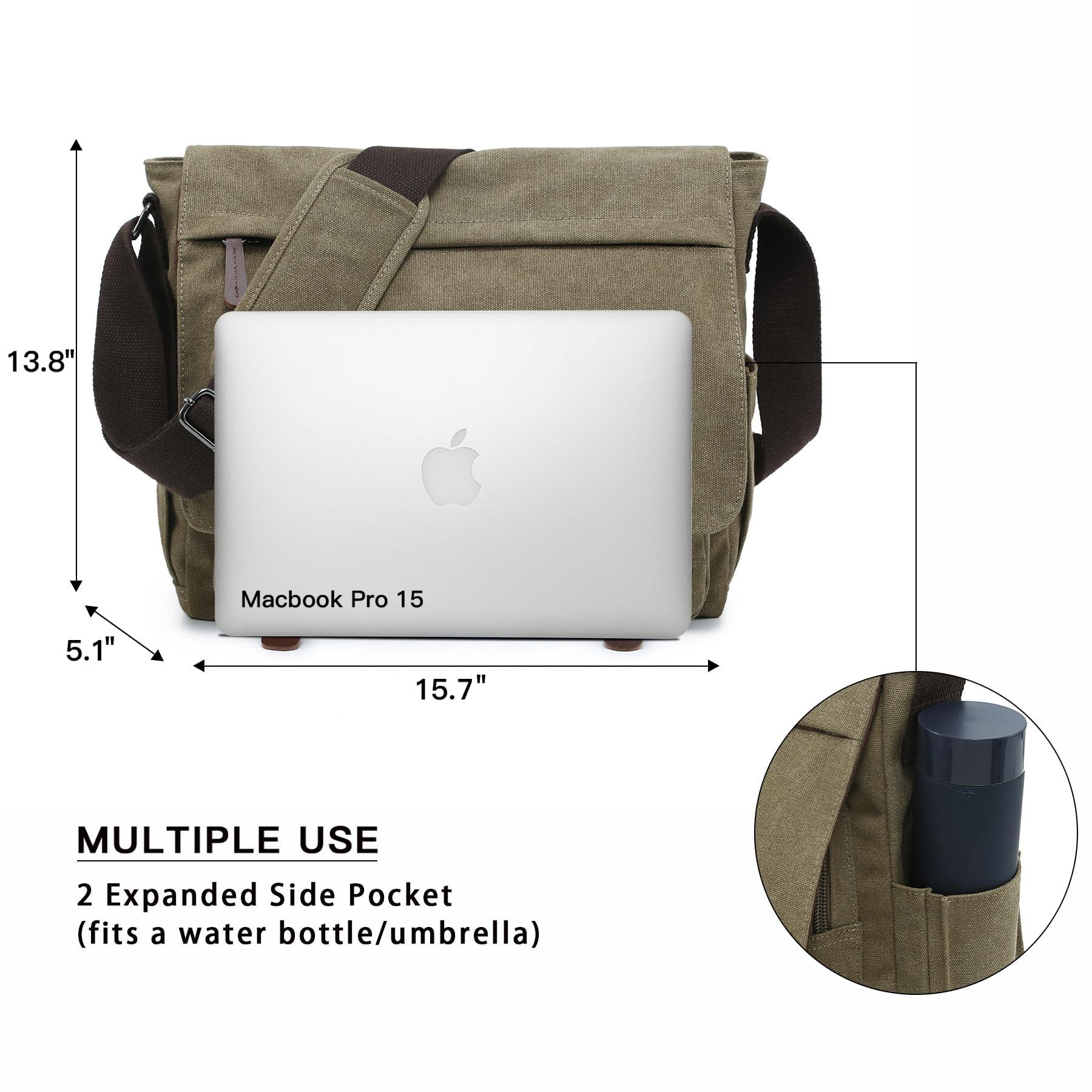 Large Vintage Canvas Messenger Shoulder Bag Travel Crossbody Purse Briefcase Business Bag for 15inch Laptop - Image 2