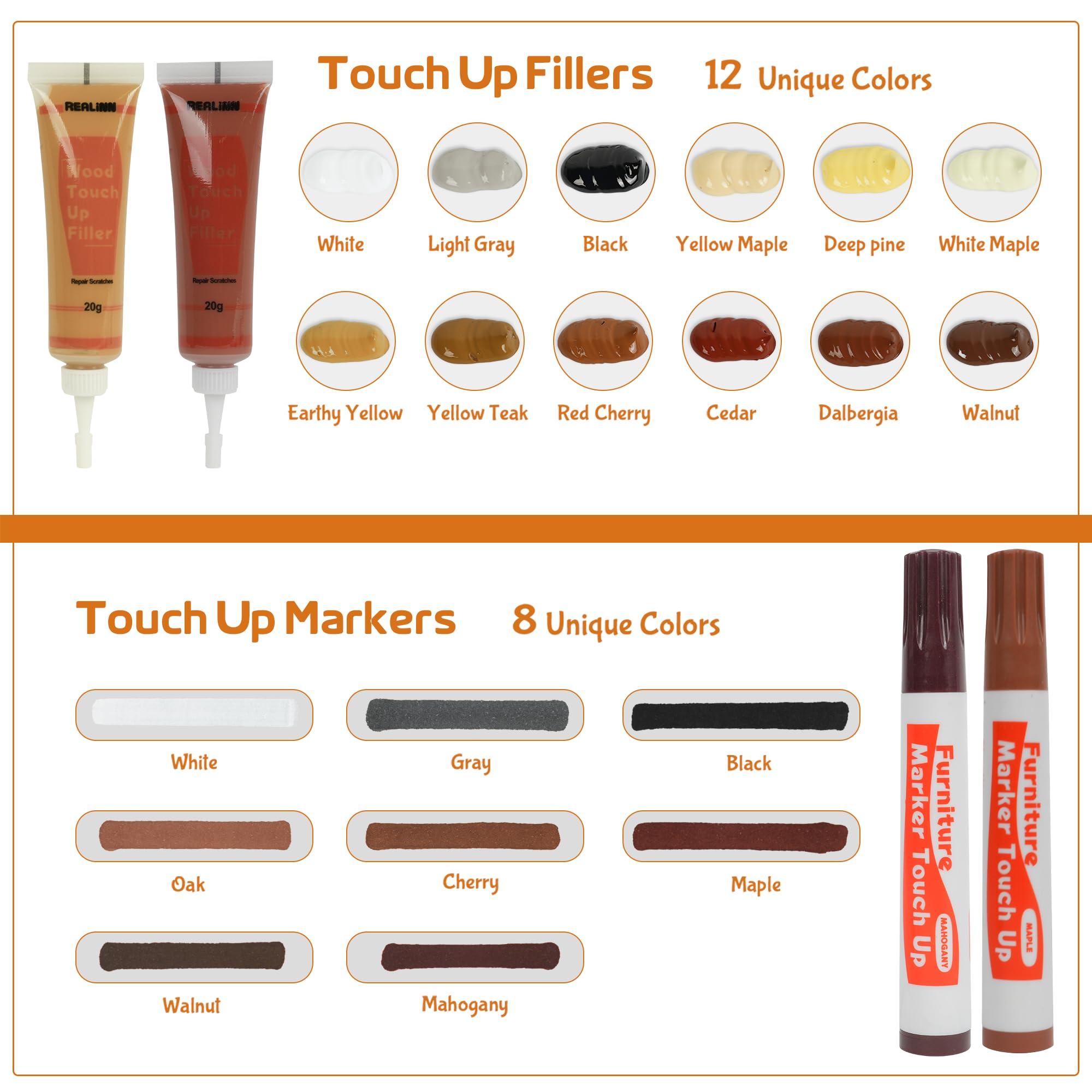 REALINN Wood Furniture Repair Kit- Set of 28 - Touch Up Markers, Fillers with Wood Putty - Repair Scratch, Cracks, Hole, Discoloration for Wooden Door, Floor, Table, Cabinet - Image 8