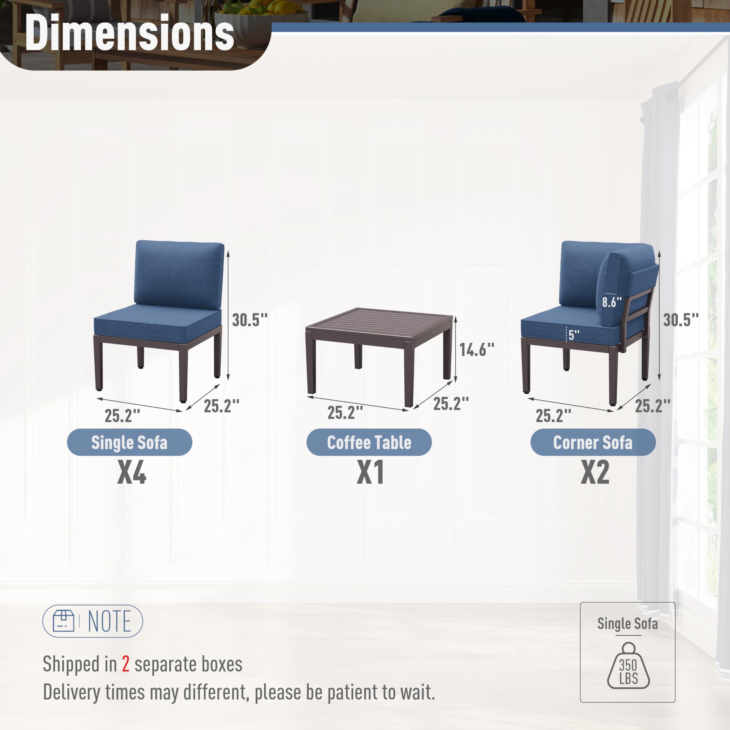 Kurapika 7 Pieces Metal Patio Furniture Set Modern Metal Outdoor Conversation Sets, Patio Sectional Sofa w/5 Inch Cushion and Coffee Table, Navy Blue - Image 2
