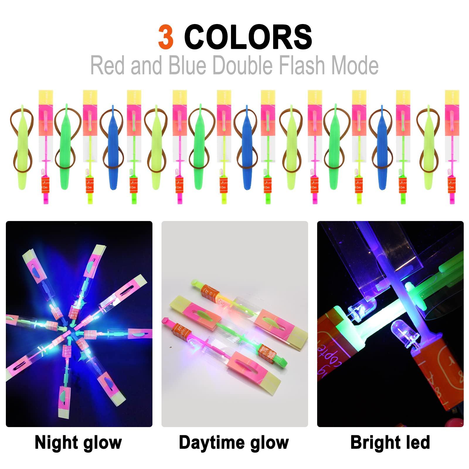 lpvoqpth 25 Sets LED Flying Set, 25 Slingshot+25 Glow Helicopter-50 Pcs, Flying Toy Outdoor Toys Glow in The Dark Party Supplies Party Favors for Kids 8-12,4-8 - Image 5