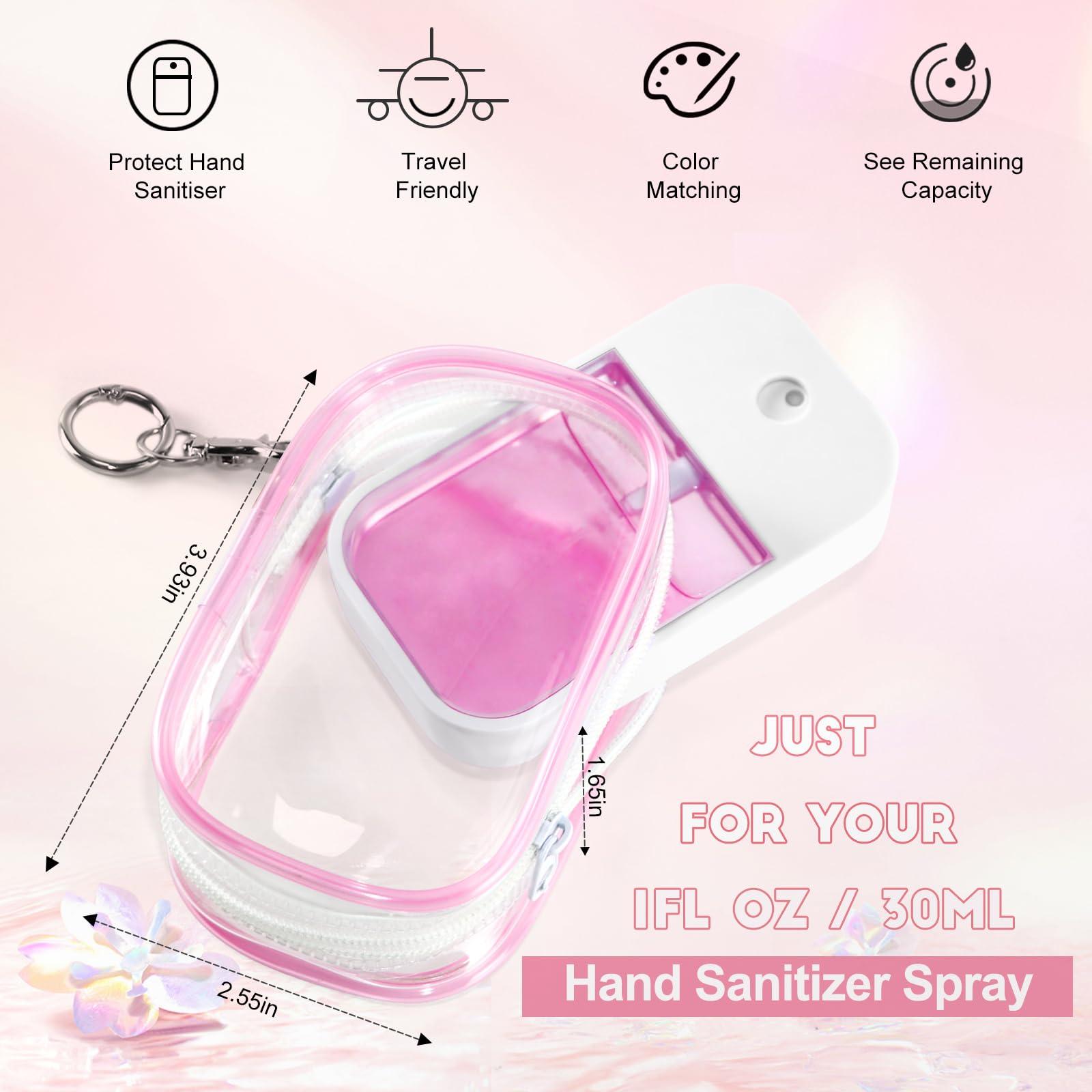 XCOSHAY Hand Sanitizer Spray Clear Case for touchland 1FL OZ/30ml, 3 Pack Blind Box Keychain, Figures Display Bag, Zippered Pouch, Mini Makeup Bag, with Keychain Snap Hook (Pink & Blue & Clear) - Image 2