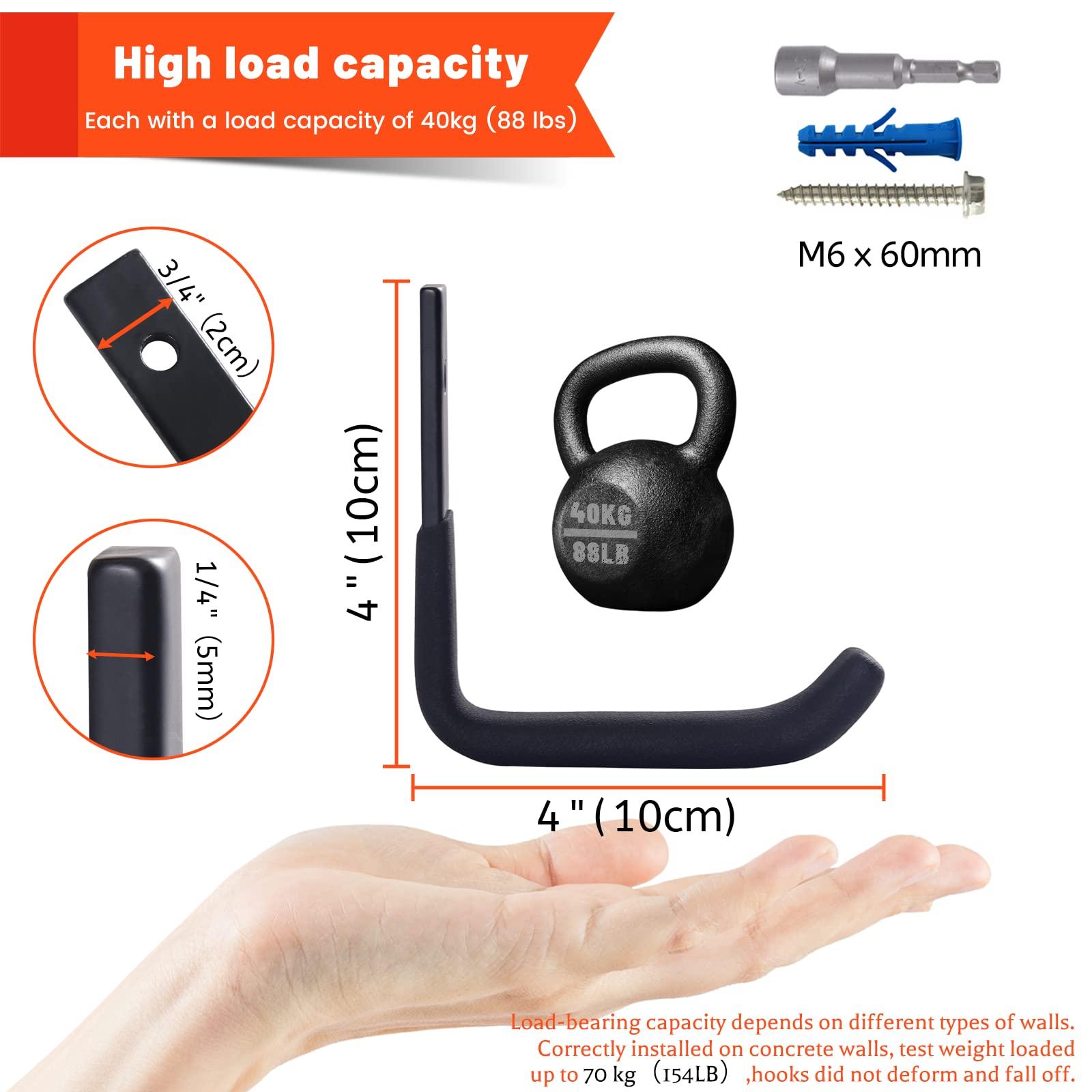4 Pack Garage Storage Hooks, Ladder Hangers, Steel Wall Mount Hooks, Utility Hooks for Hanging Heavy Duty Shed Tools, Ropes, Garden Hoses, Shovel, Bulk Items, etc.（88lbs, 4Inch） - Image 2