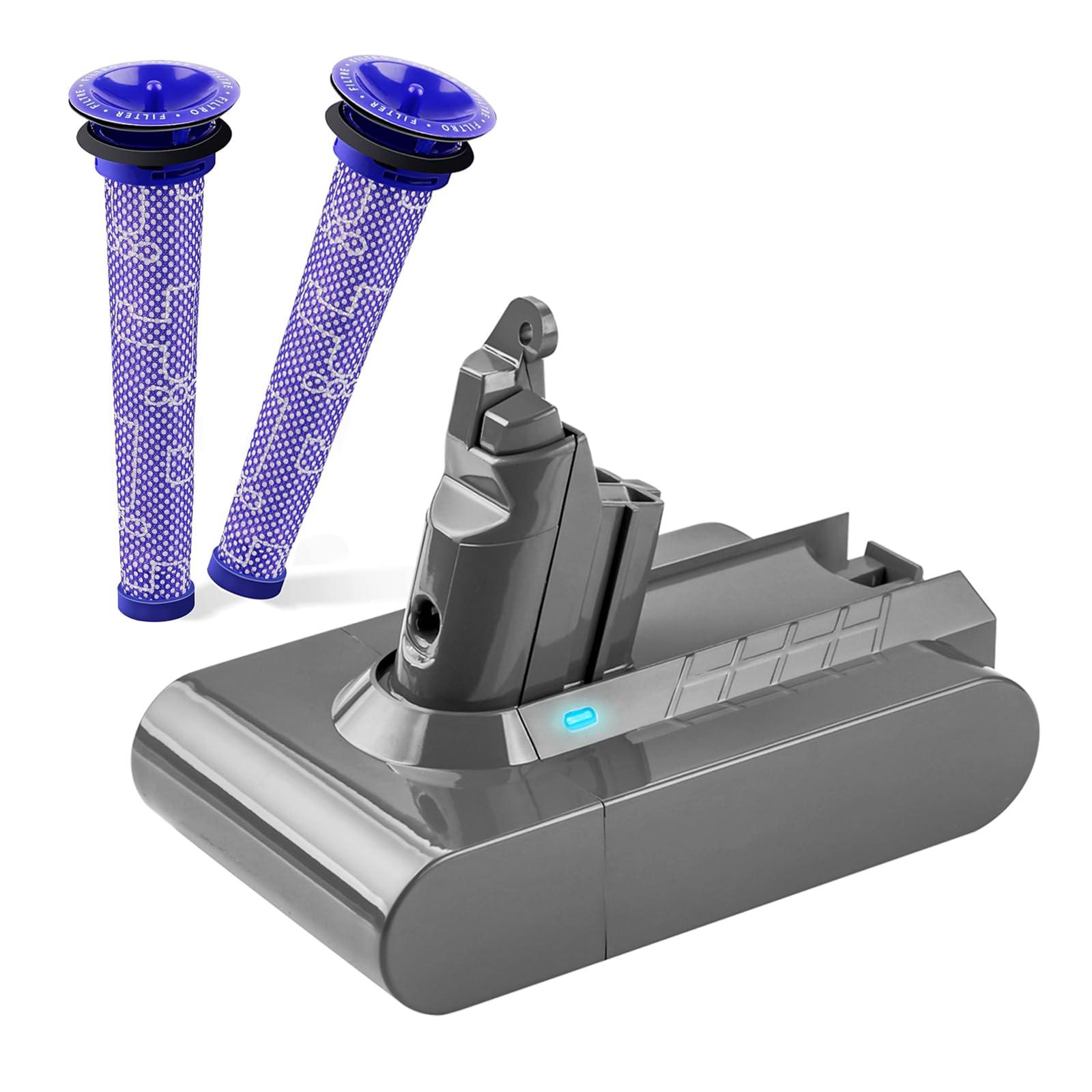 6500mAh V6 Battery+2Pcs Filters Compatible for Dyson V6 Animal/Absolute/Motorhead/Fluffy SV03 SV04 SV05 SV06 SV07 SV09 DC58 DC59 DC61 DC62 DC72 DC74 6 Cell VTC4 Vacuum Battery Replacement