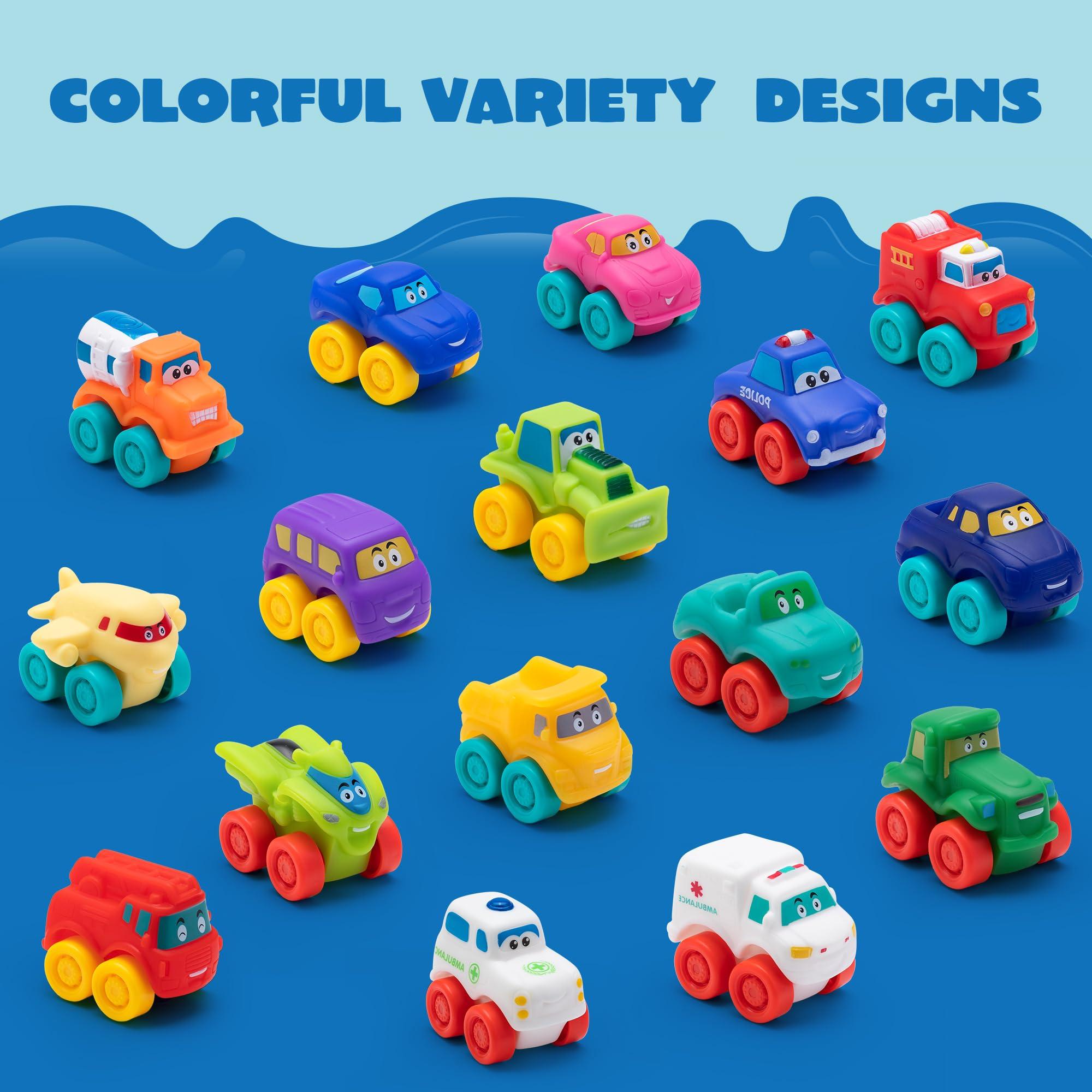 JOYIN Cartoon Cars, Soft Rubber Toy Car Set, Mini Vehicles, Bath Toy Car for Toddlers, Gift for Boys and Girls Easter Basket Stuffers, Summer Beach and Pool Activity, Party Favors for Kids - Image 3