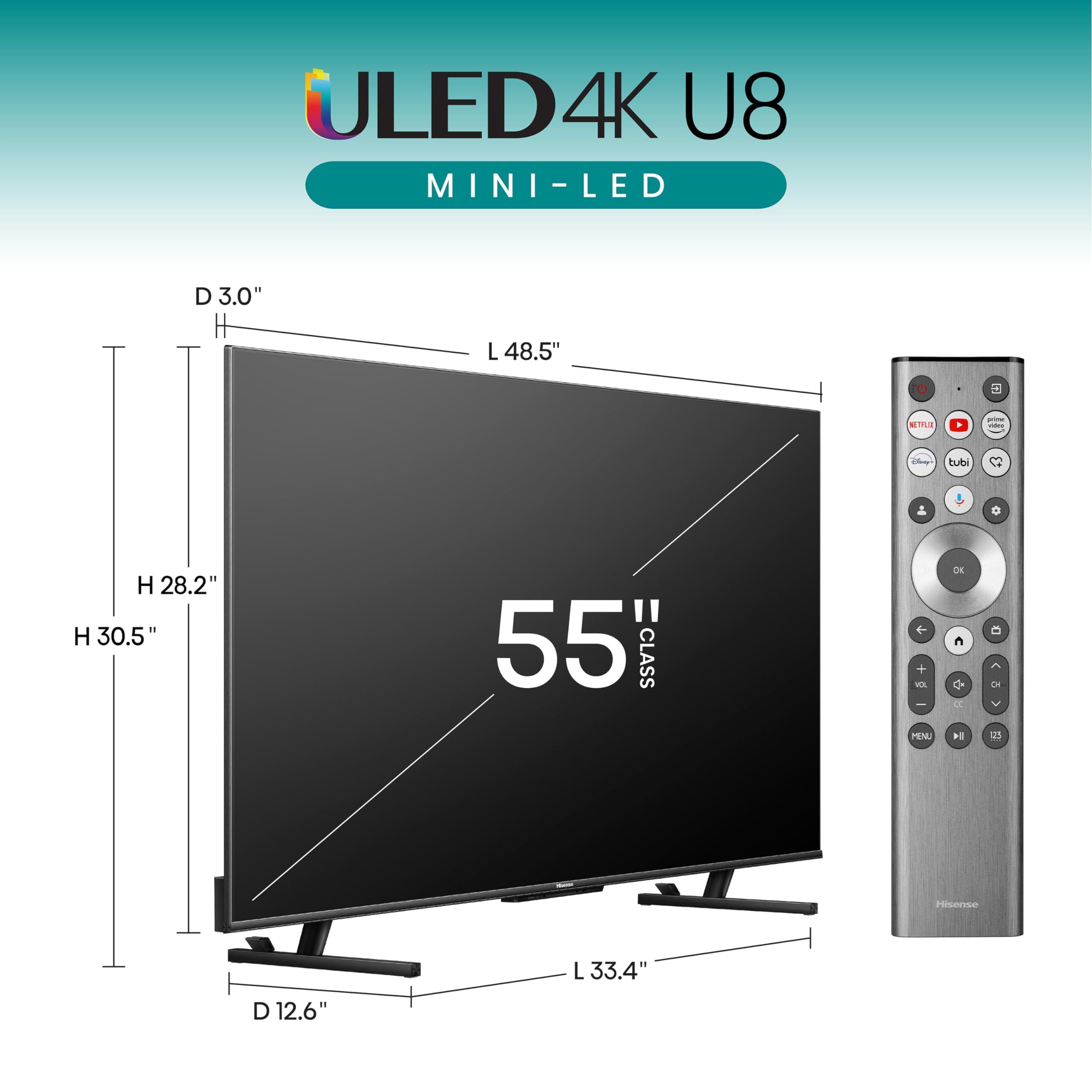 Hisense 55-Inch Class U8 Series Mini-LED ULED 4K UHD Google Smart TV (55U8N, 2024 Model) - QLED, Dolby Vision IQ, Dolby Atmos, Full Array Local Dimming Pro, 144Hz Game Mode Pro, Alexa Compatibility - Image 2
