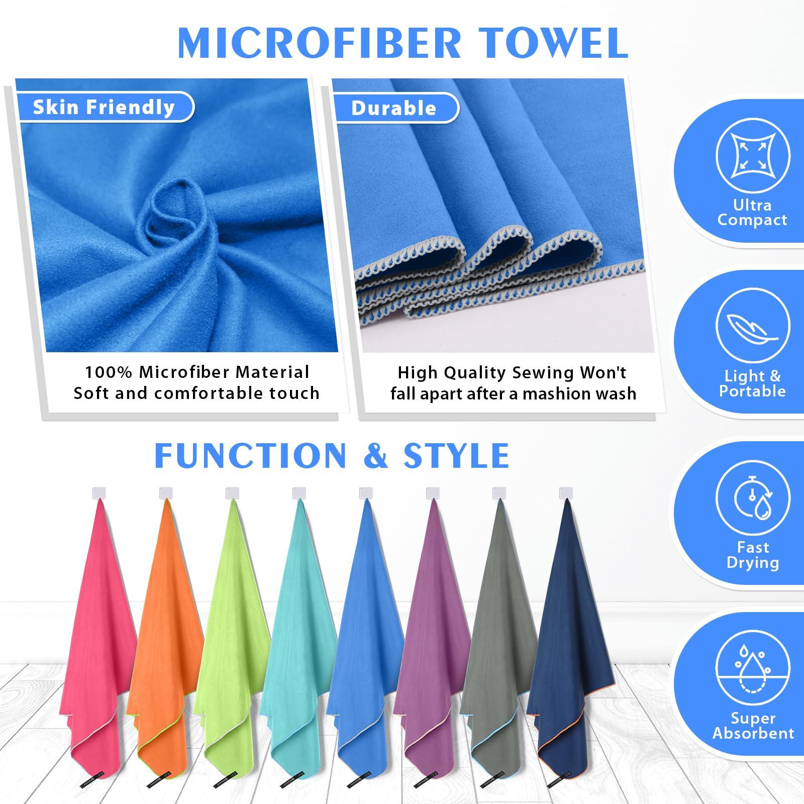 HOEAAS 2 Pack Microfiber Camping Towels, Quick Dry Towel, Super Absorbent Ultra Compact Travel Towel Soft Lightweight Sports Towel for Sweat Fast Drying Towels for Pool,Gym,Hiking,Backpacking,Fitness - Image 5