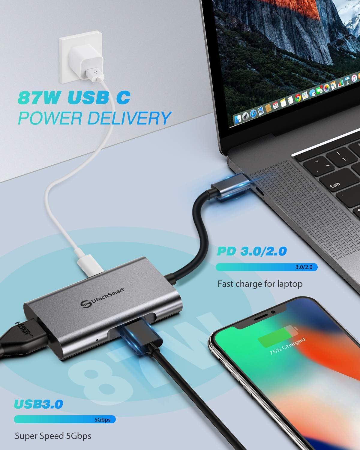 USB C to Dual HDMI Adapter, UtechSmart USB C Hub to HDMI,4 in 1 USB C Hub Multiport Adapter with 2 HDMI Ports 4K,USB 3.0, Power Delivery Type C Port Compatible for MacBook,Nintendo Switch,USB C Device - Image 7