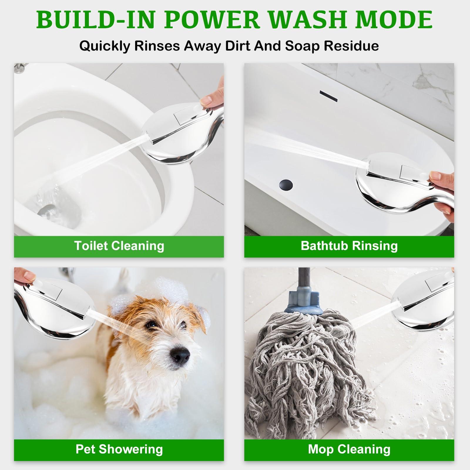 High Pressure Shower Head with Handheld - OHDAY® 6-Mode Powerful Showerhead with 70'' Stainless Steel Hose, Adjustable Bracket and Built-in Power Wash to Clean Tub Tile Pets Bathroom Corner - Image 4