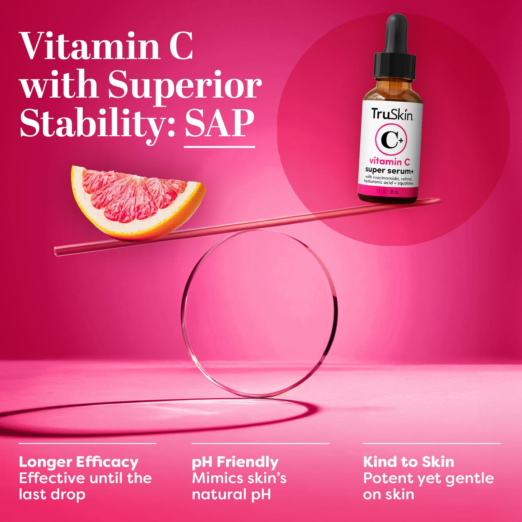 TruSkin Vitamin C Super Serum - Niacinamide, Retinol, Hyaluronic & Salicylic Acid - All-in-One Anti Aging Serum for Face – Improve Appearance of Dark Spots, Firmness for Brighter Looking Skin, 1 Fl Oz - Image 5