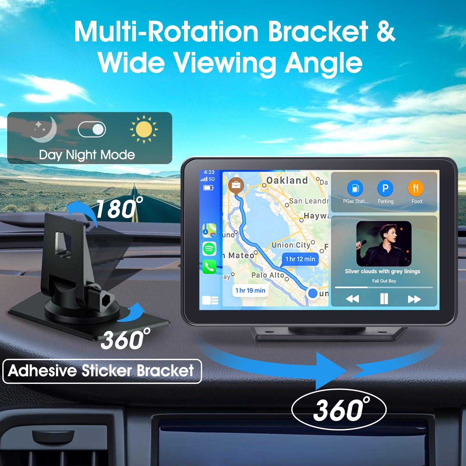 7" HD Wireless CarPlay Screen Touchscreen, for Car, Portable, with Apple CarPlay, Android Auto, Mirror Link, Bluetooth, Stereo, with Backup Camera, Navigation, for All Vehicle - Image 7