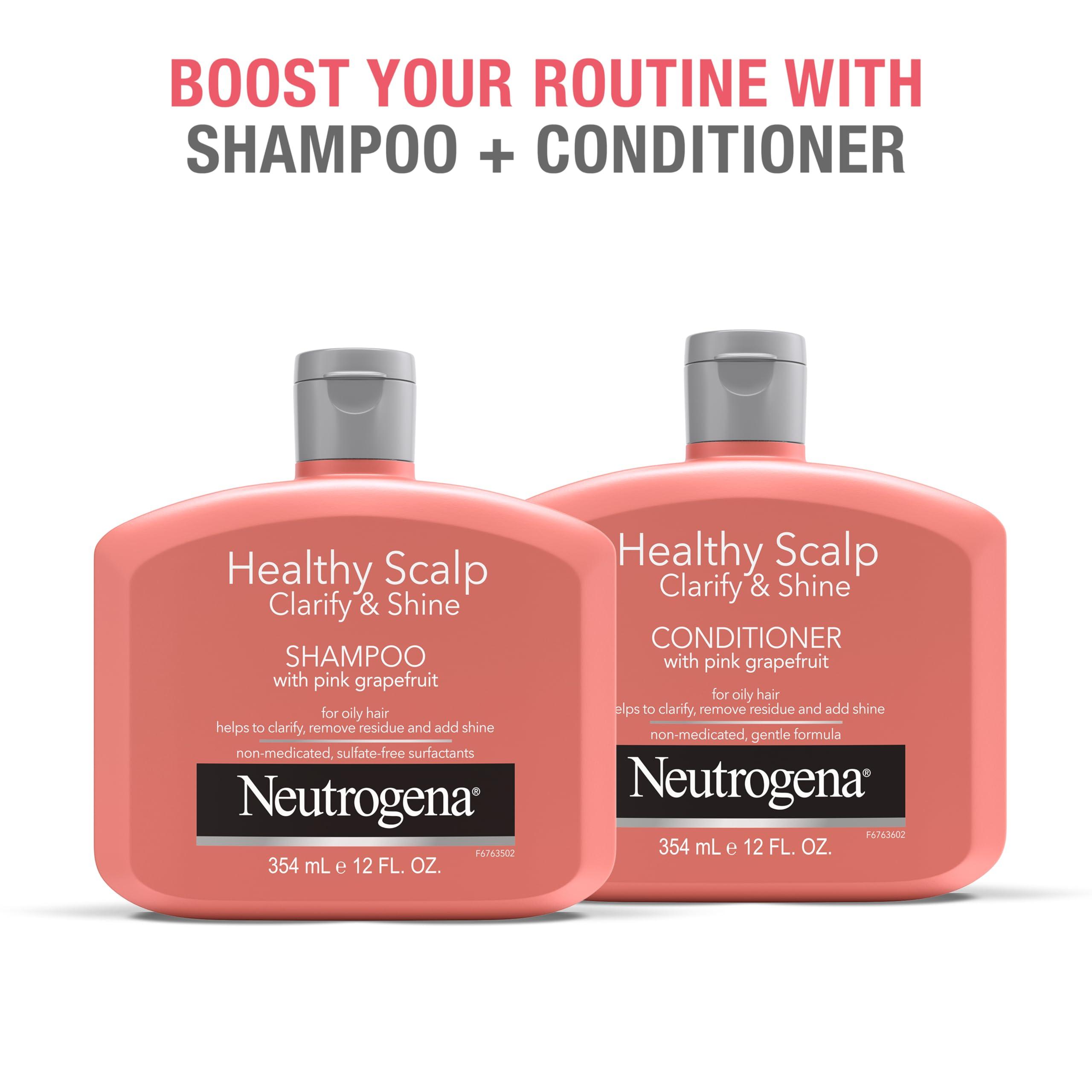 Neutrogena Exfoliating Healthy Scalp Clarifying Shampoo for Oily Hair & Scalp, Pink Grapefruit pH-Balanced Anti-Residue Formula Adds Shine, Sulfate, Paraben & Phthalate-Free, Color-Safe, 12 Fl Oz - Image 5