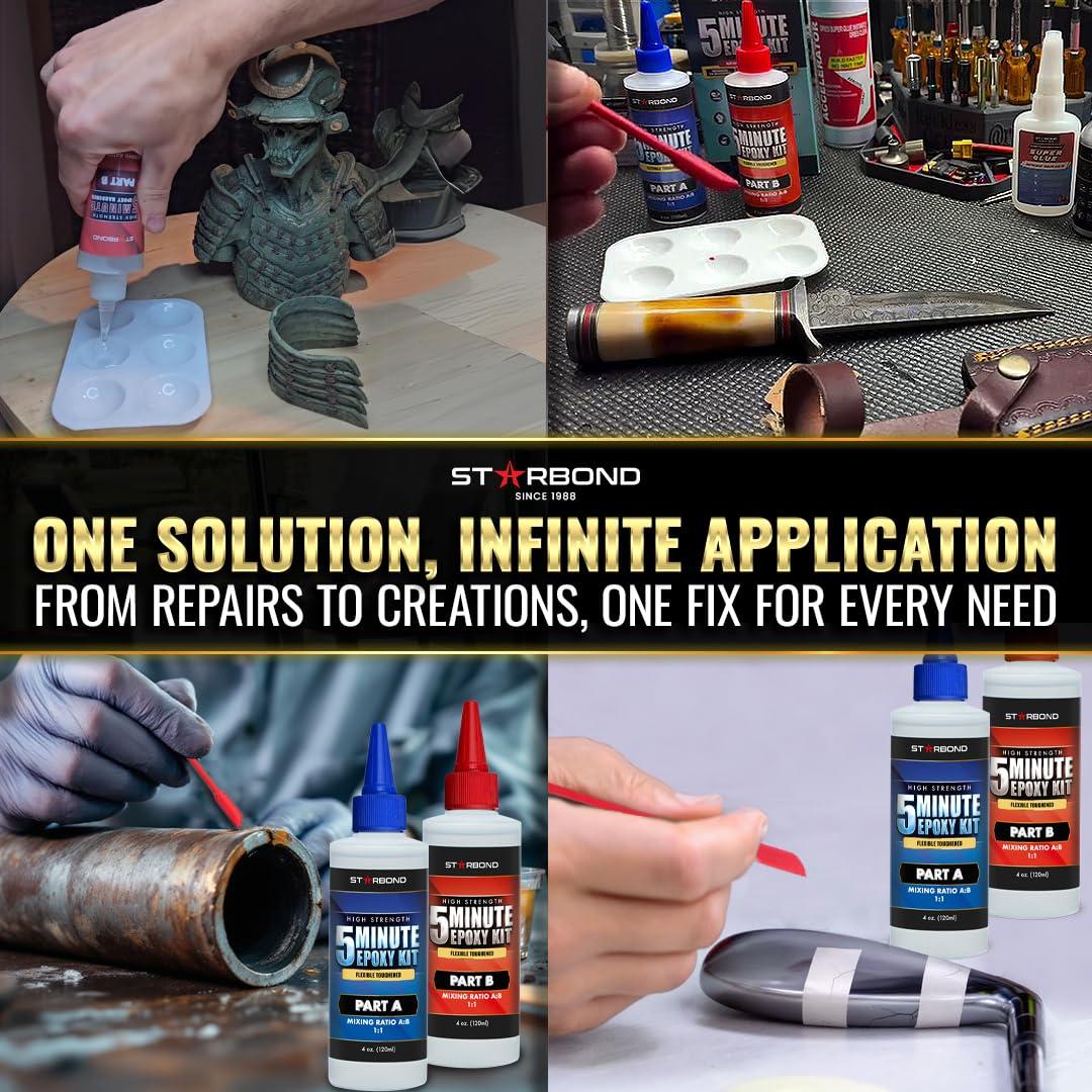 8 oz. XL Starbond 5 Minute Epoxy — Enhanced Strength (2,600 lb Shear Strength), UV-Resistant, Easy to Use, Fast Setting Glue — Compatible with Metal, Plastic, Wood, Ceramics, Glass and More - Image 6