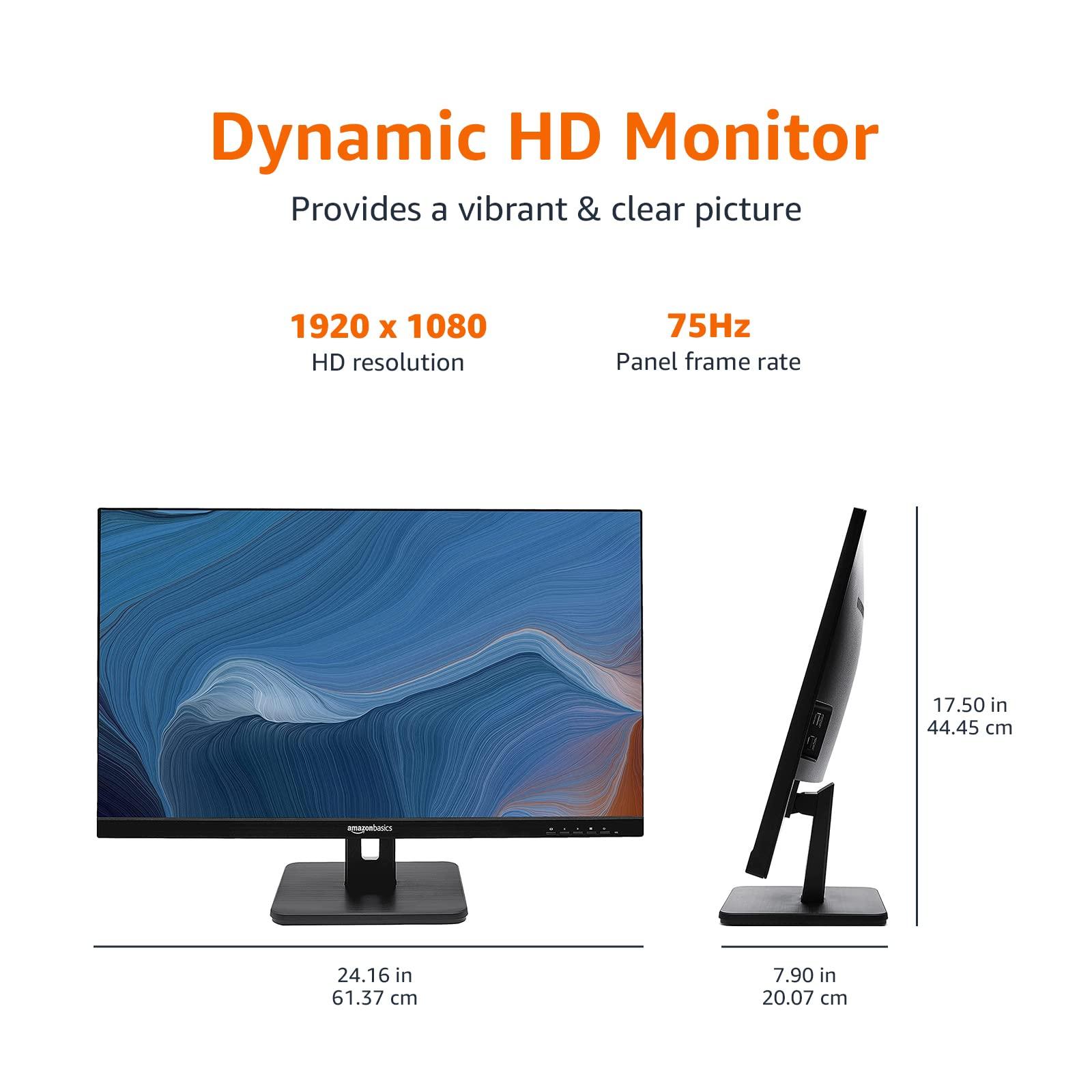 Amazon Basics IPS Monitor 75 Hz Powered with AOC Technology FHD 1080P HDMI, Display Port and VGA Input VESA Compatible Built-in Speakers for Office and Home, 27 in, Black - Image 5