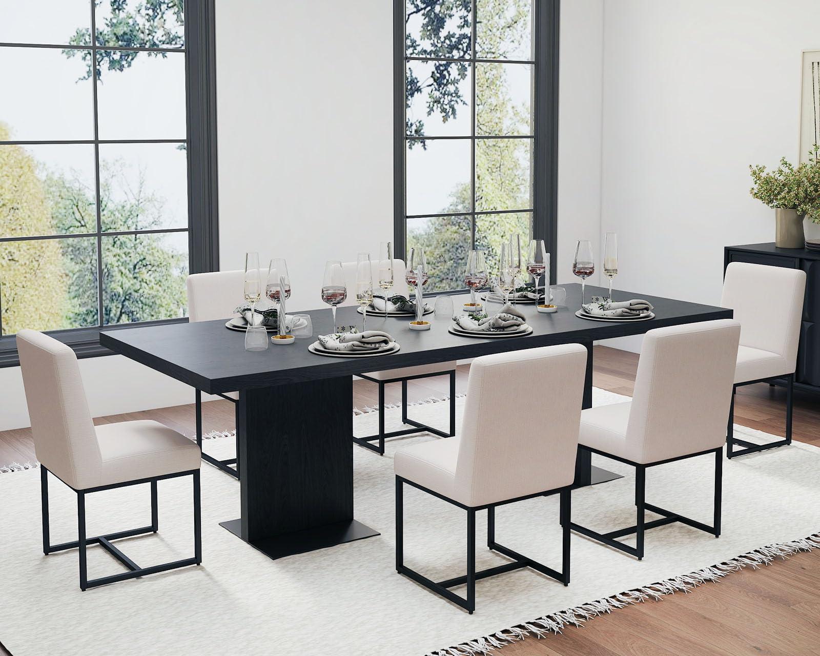 HNY Kitchen & Dining Room Chairs Set of 2, Linen Fabric Mid Century Modern Dining Chairs, Upholstered Dining Chairs with Black Finish Metal Frame, Cream, 2 PC - Image 4