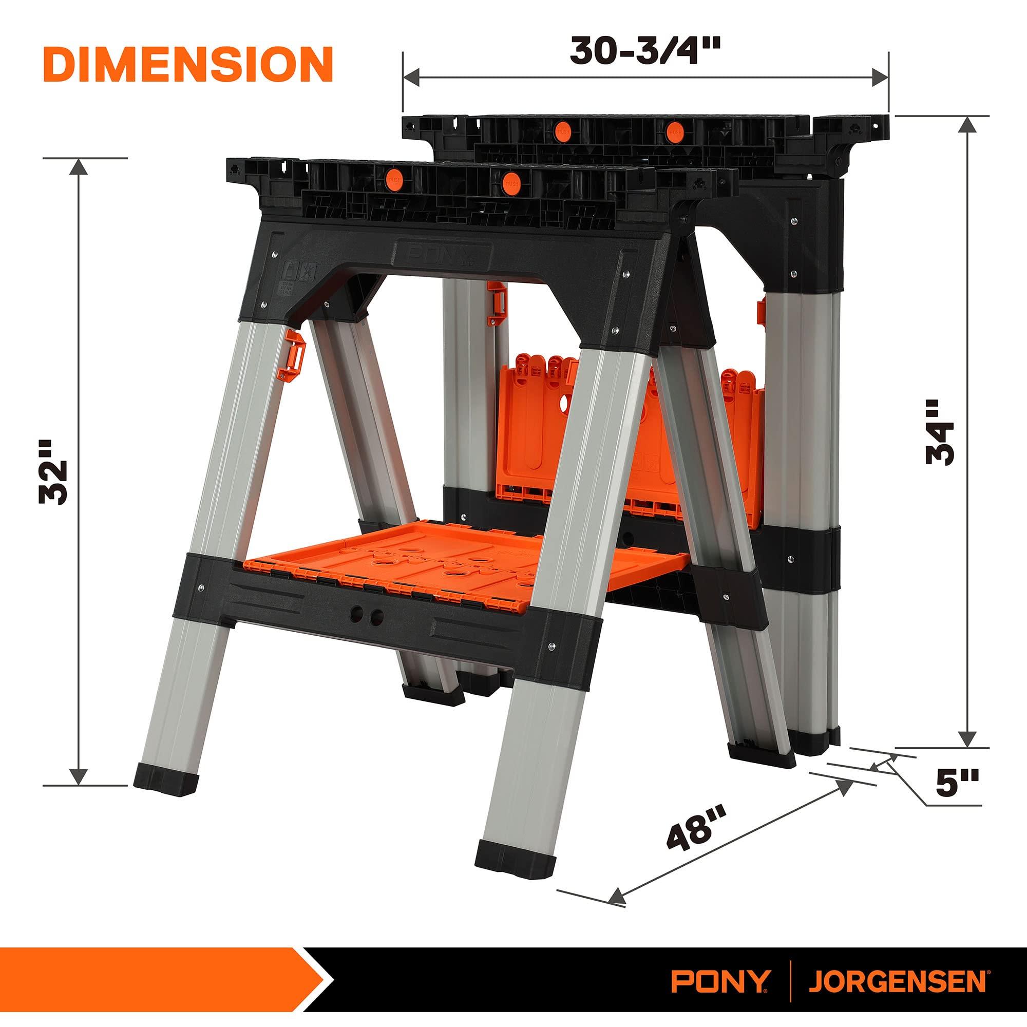 PONY 2-Pack Clamping Sawhorses, 1200 LBS Load Capacity, 30-3/4" Folding Sawhorse with 12” F Clamps, Bench Dogs, Angle Clamps, 2" Spring Clamps, Steel Legs, Heavy Duty for Woodworking - Image 3