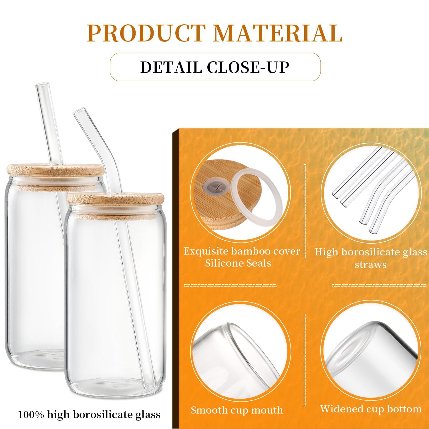 DWTS DANWEITESI Glass Cups with Lids and Straws 4 pcs,16oz Drinking Glasses Set for Coffee Bar Accessories Iced Coffee Cups with Lids,Glass Tumbler Reusable for Gifts - Image 5