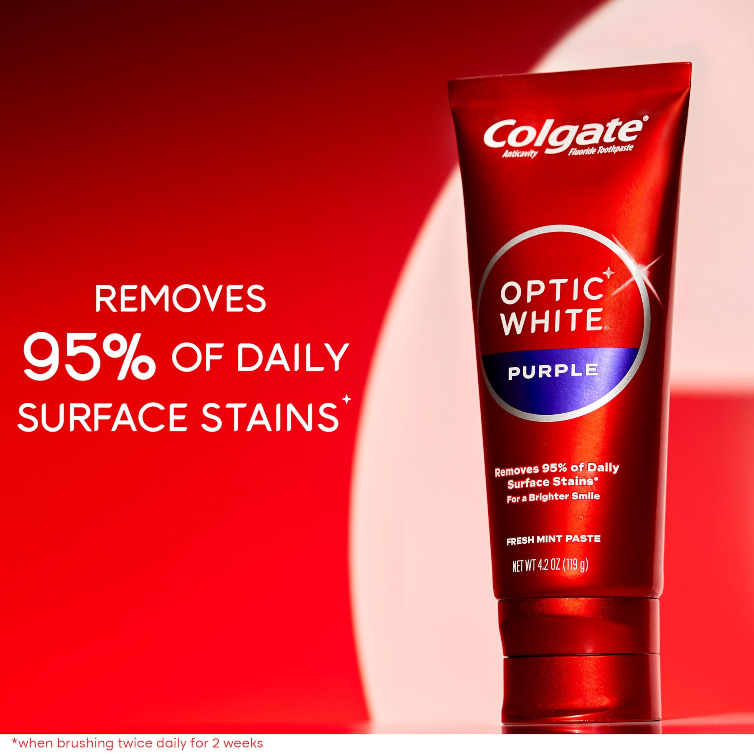 Colgate Optic White Purple Toothpaste for Teeth Whitening, Helps Remove Surface Stains and Polishes Teeth, Enamel-Safe Mint Paste, 4.2 oz - Image 4