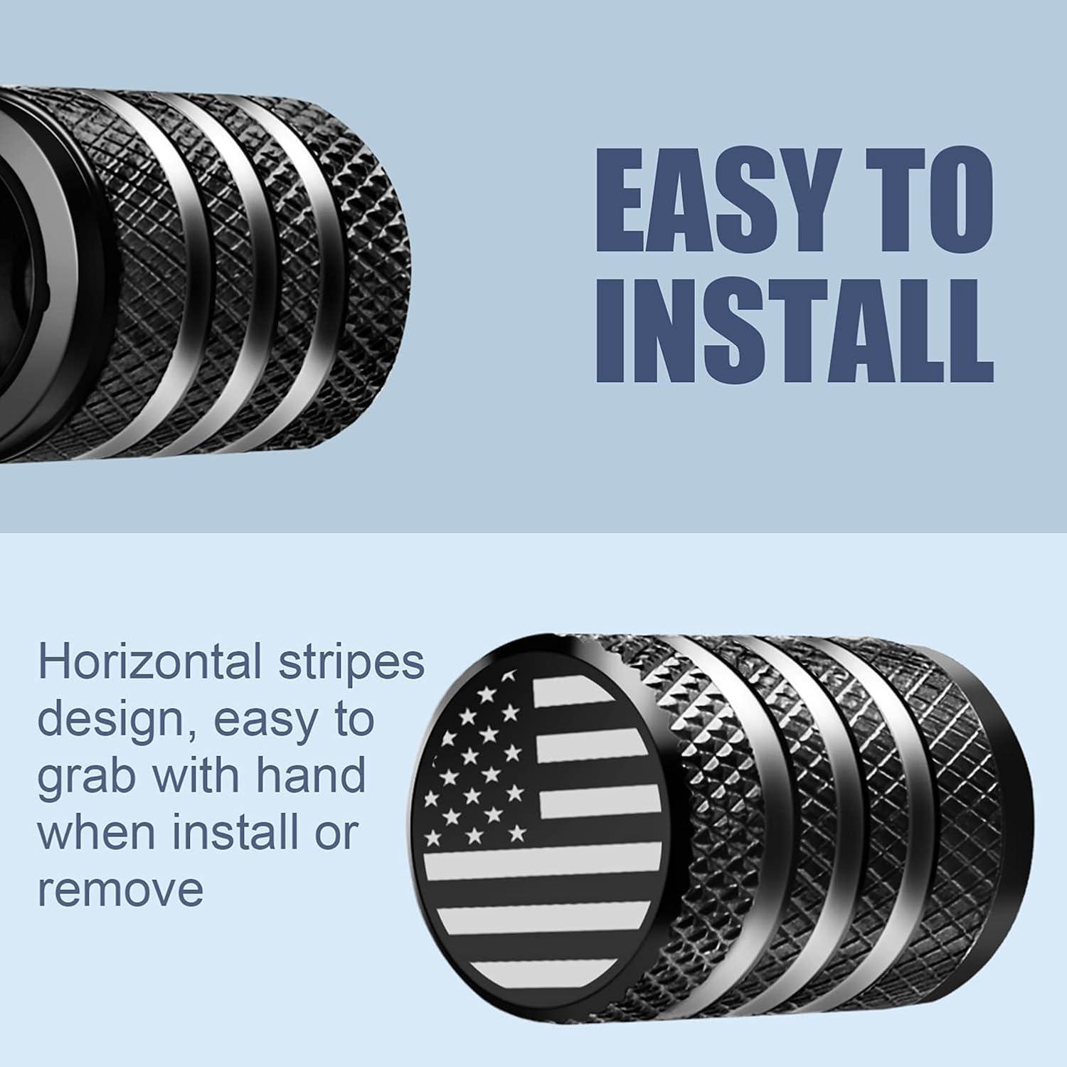 Tire Valve Stem Cap Cover - (5 Pack) Tire Air Cap Metal with Plastic Liner Corrosion Resistant Leak-Proof American Flag for Car Truck Motorcycle Bike Black - Image 4