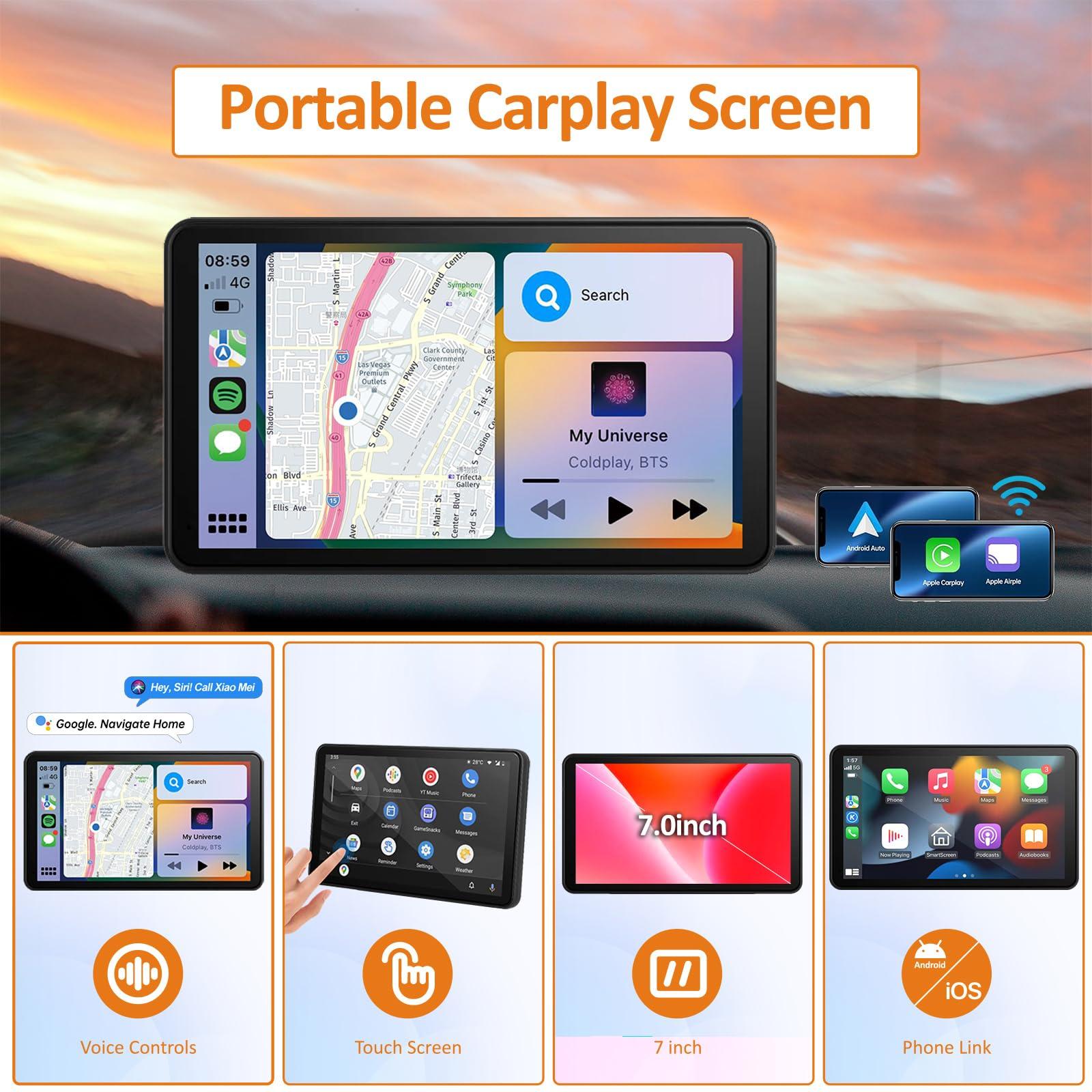 Portable Apple Carplay Screen for Car, Wireless Android Auto Stereo, Easy Install 7 Inch IPS Touch Screen Car Play Adapter, GPS Navigation, Airplay Audio Receivers Bluetooth, Mirror Link for All Cars - Image 8