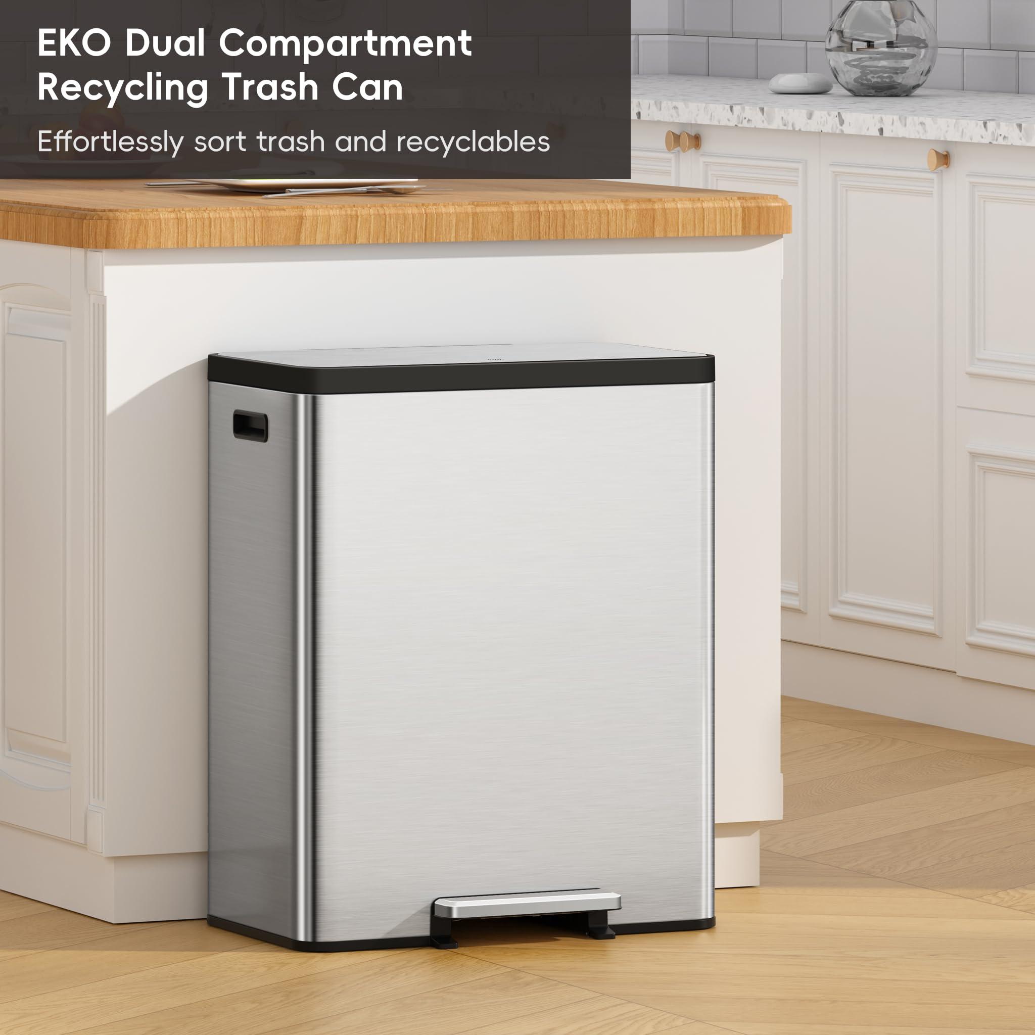 EKO EcoCasa II 36L+24L Dual Trash Can with Recycle Bin, Stainless Steel Garbage Can with Lid, Deodorizer Compartment, Odor-Proof and Fingerprint Resistant - Image 3