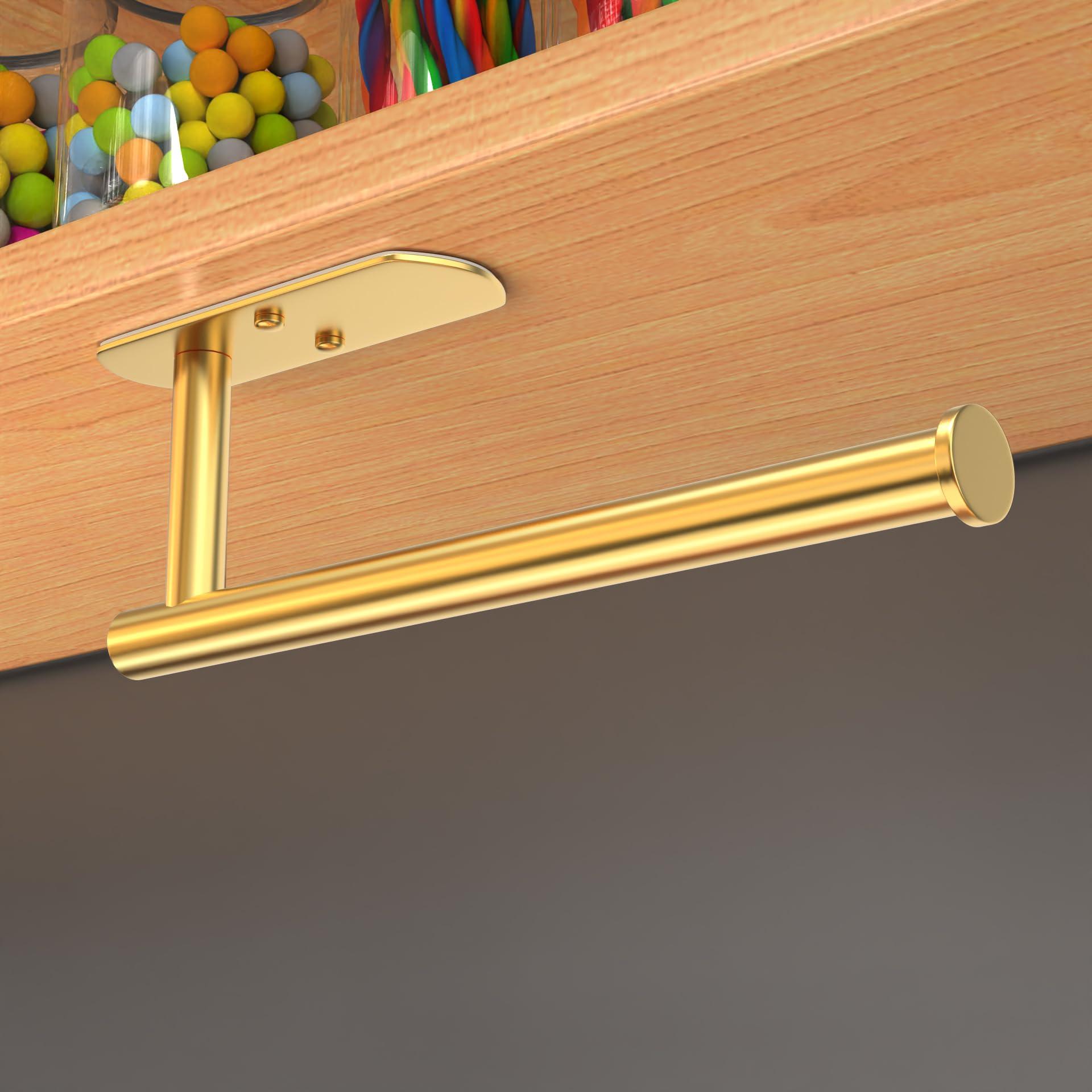VAEHOLD Self Adhesive Paper Towel Holder Under Cabinet Mount, Wall Mounted Paper Towel Roll Holder for Kitchen, Bathroom, Wall - SUS304 Stainless Steel (Gold) - Image 8