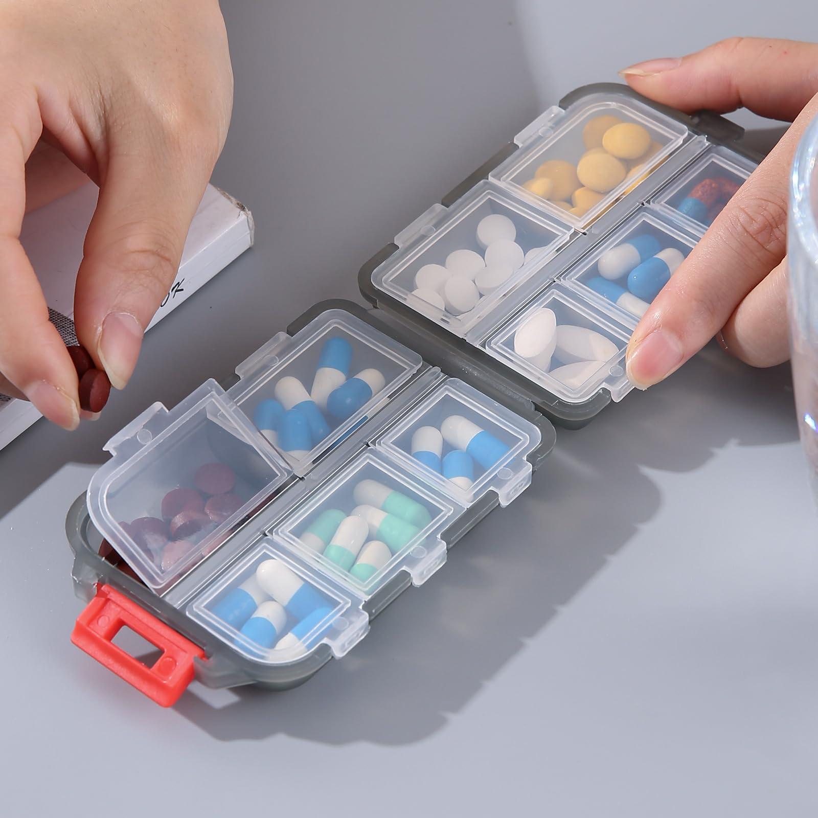 Zuihug 1Pack Travel Pill Organizer - 10 Compartments Pill Case, Compact and Portable Pill Box, Perfect for On-The-Go Storage, Pill Holder for Purse Gray - Image 4