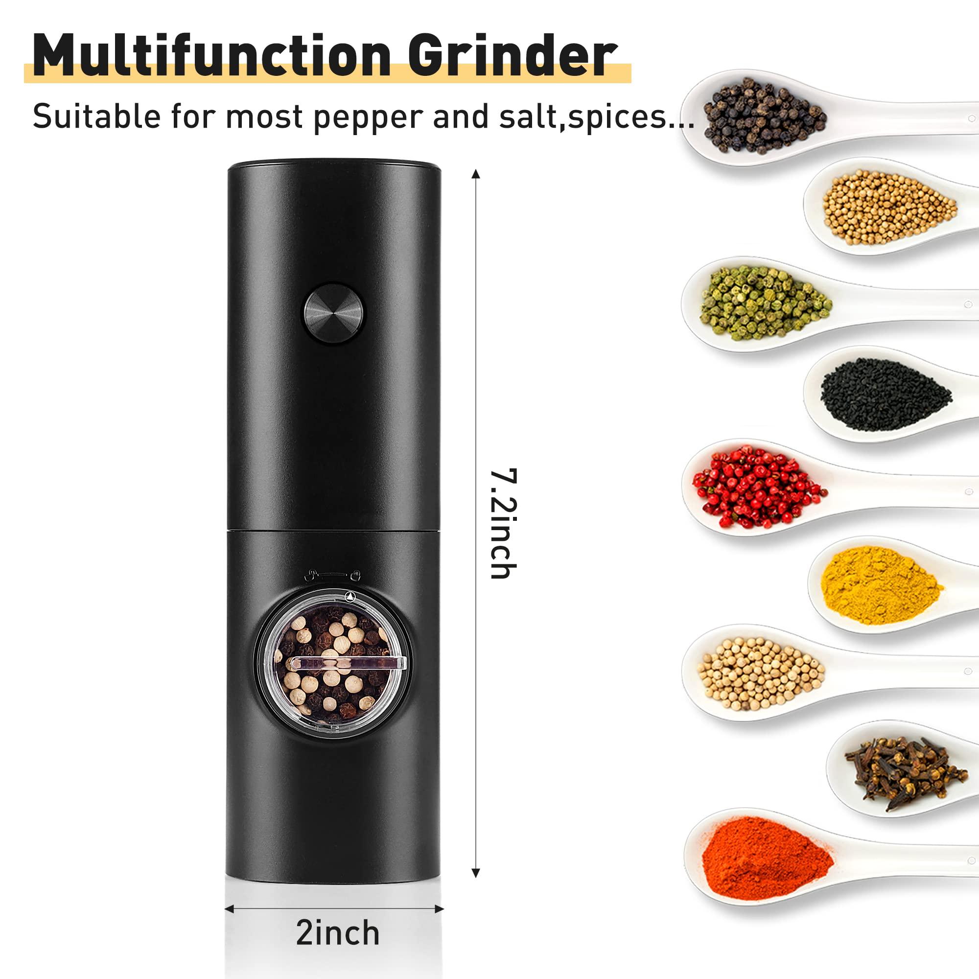 Electric Pepper Grinder or Salt Mill, Battery Powered Automatic Pepper Mill, Ceramic Grinder with Adjustable Coarseness, LED Light, One Hand Operation (1 pack) - Image 3