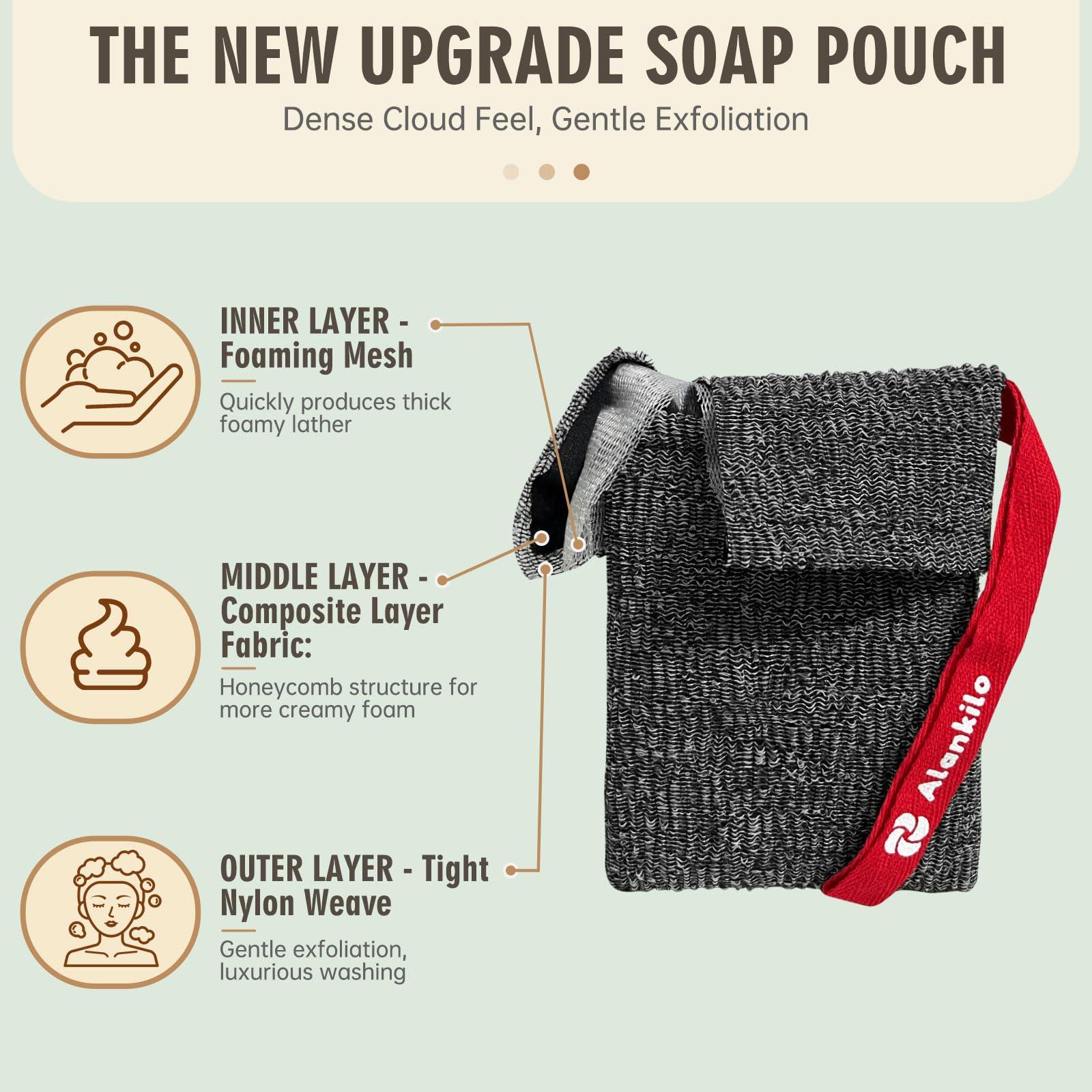 Alankilo 2 Pieces Soap Bags for Soap Bars, Exfoliating Soap Saver Bags, Foaming Bar Soap Pouches for Use in Baths or Showers(Dark Gray) - Image 2