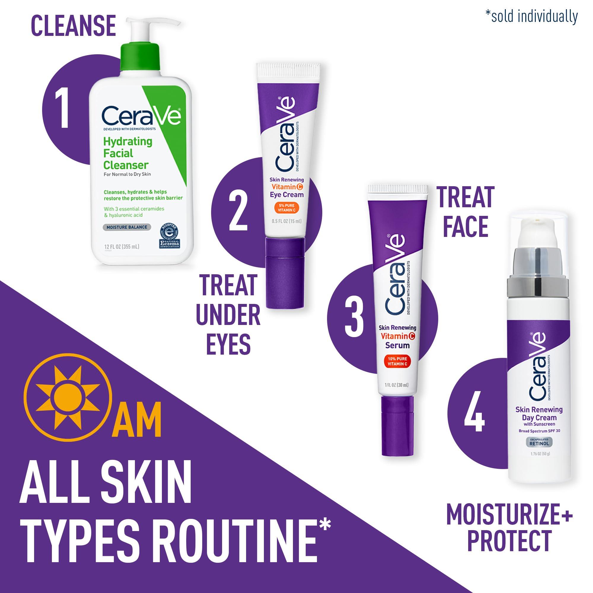 CeraVe Skin Renewing Vitamin C Eye Cream, Vitamin C, Hyaluronic Acid, Ceramides & Caffeine, Under Eye Cream For Dark Circles and Puffiness, Fragrance Free & Ophthalmologist Tested, 0.5 Fl. Oz - Image 6