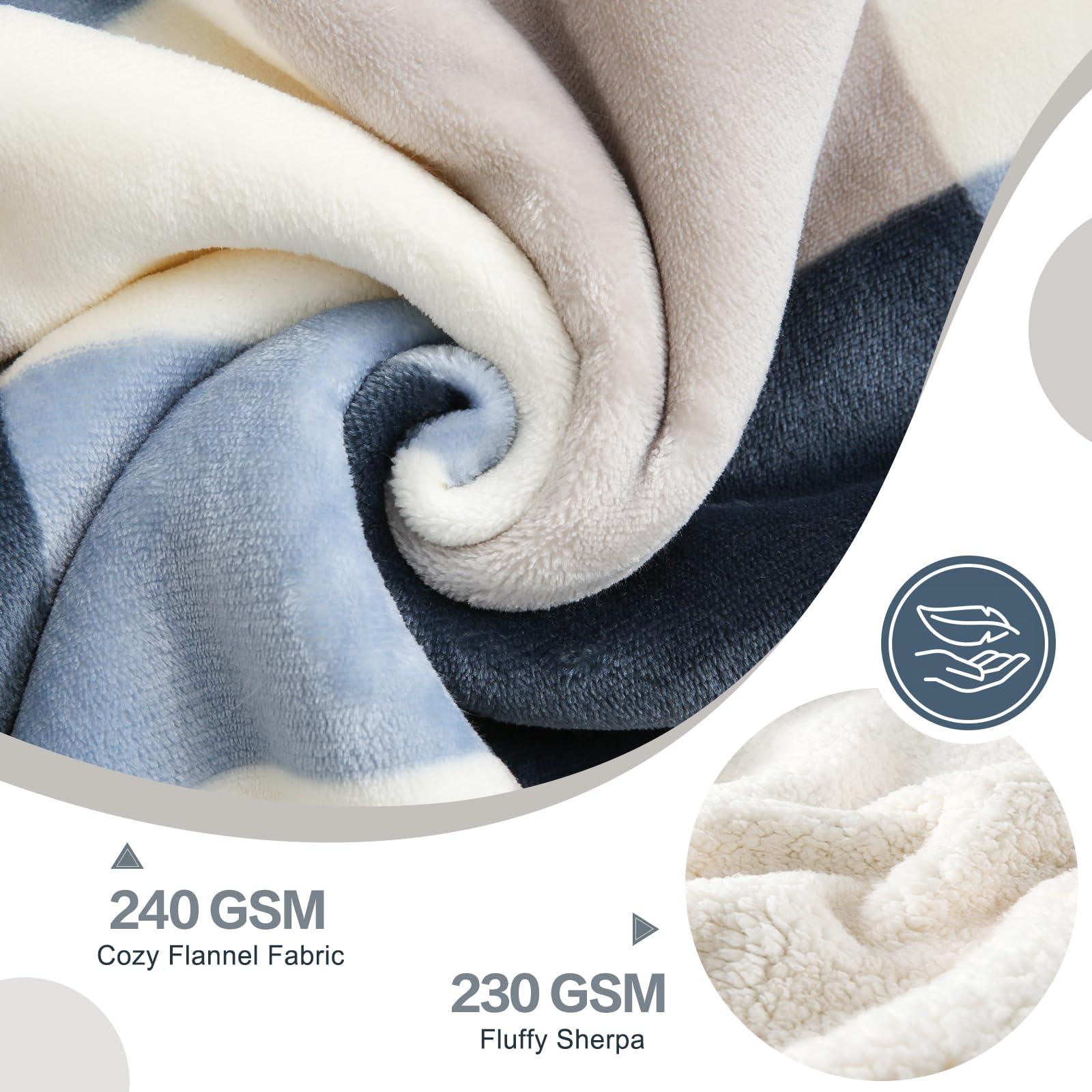 PU MEI Sherpa Fleece Throw Blanket 60" x 80" Reversible Plush Fluffy Large Big Blanket Lattice Flannel Blankets for Sofa Couch Bed (Grey-Soft Blue, 60"*80") - Image 6